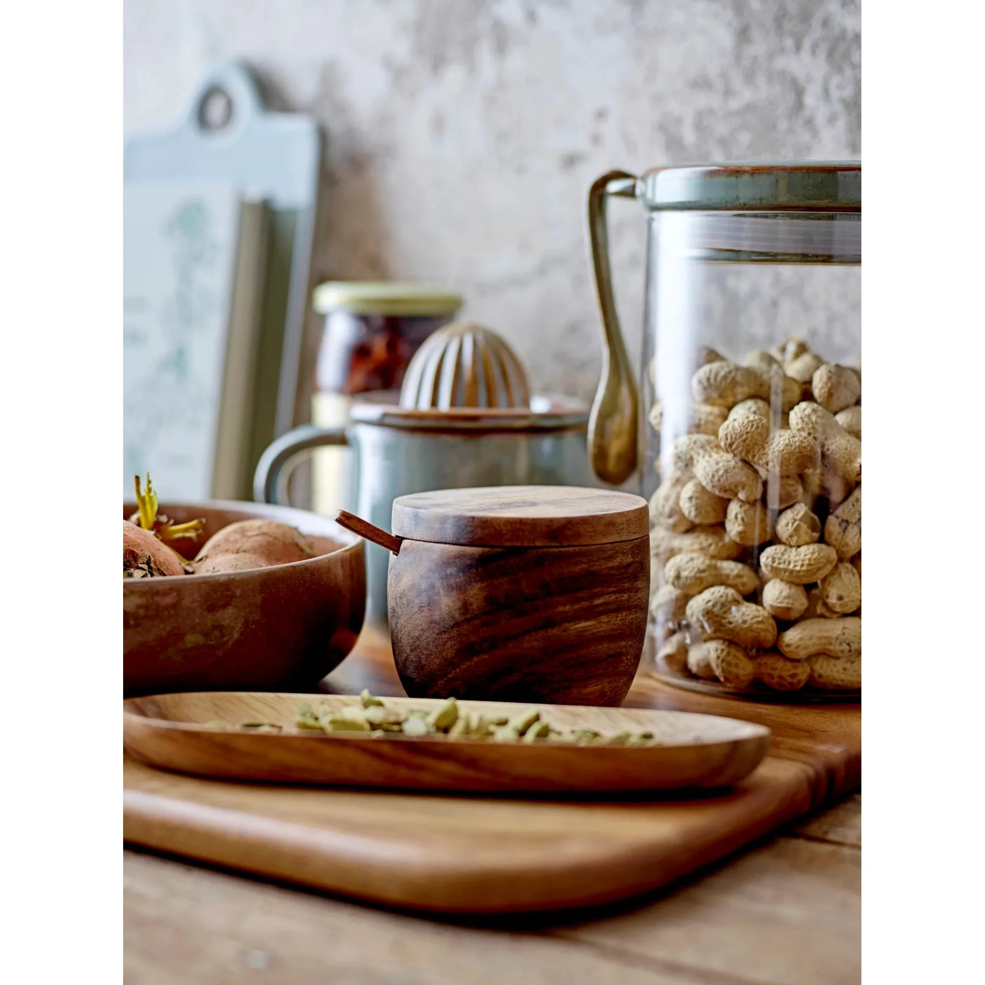 Acacia Wood Covered Jar w/ Spoon