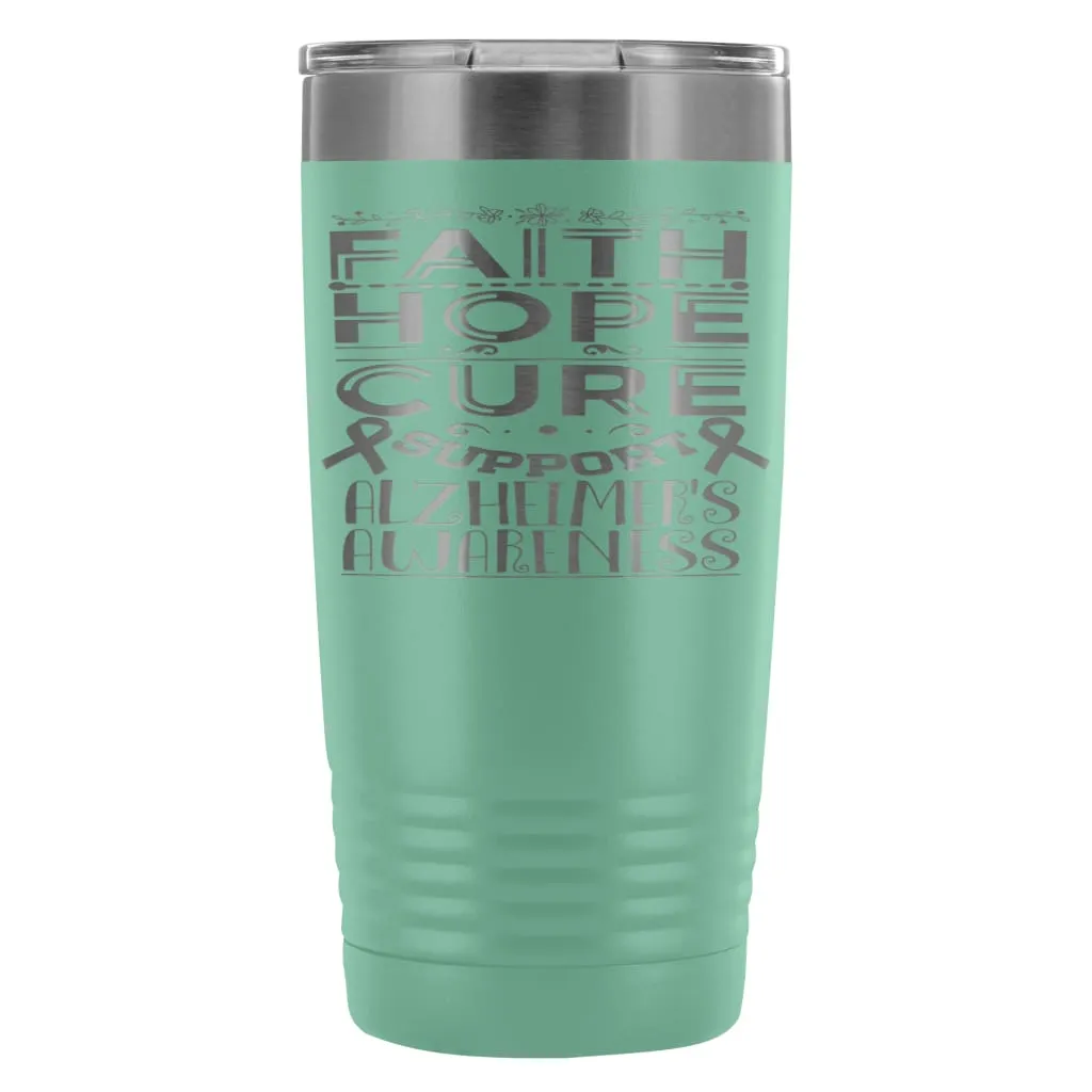 Alzheimers Awareness Travel Mug Faith Hope Cure 20oz Stainless Steel Tumbler