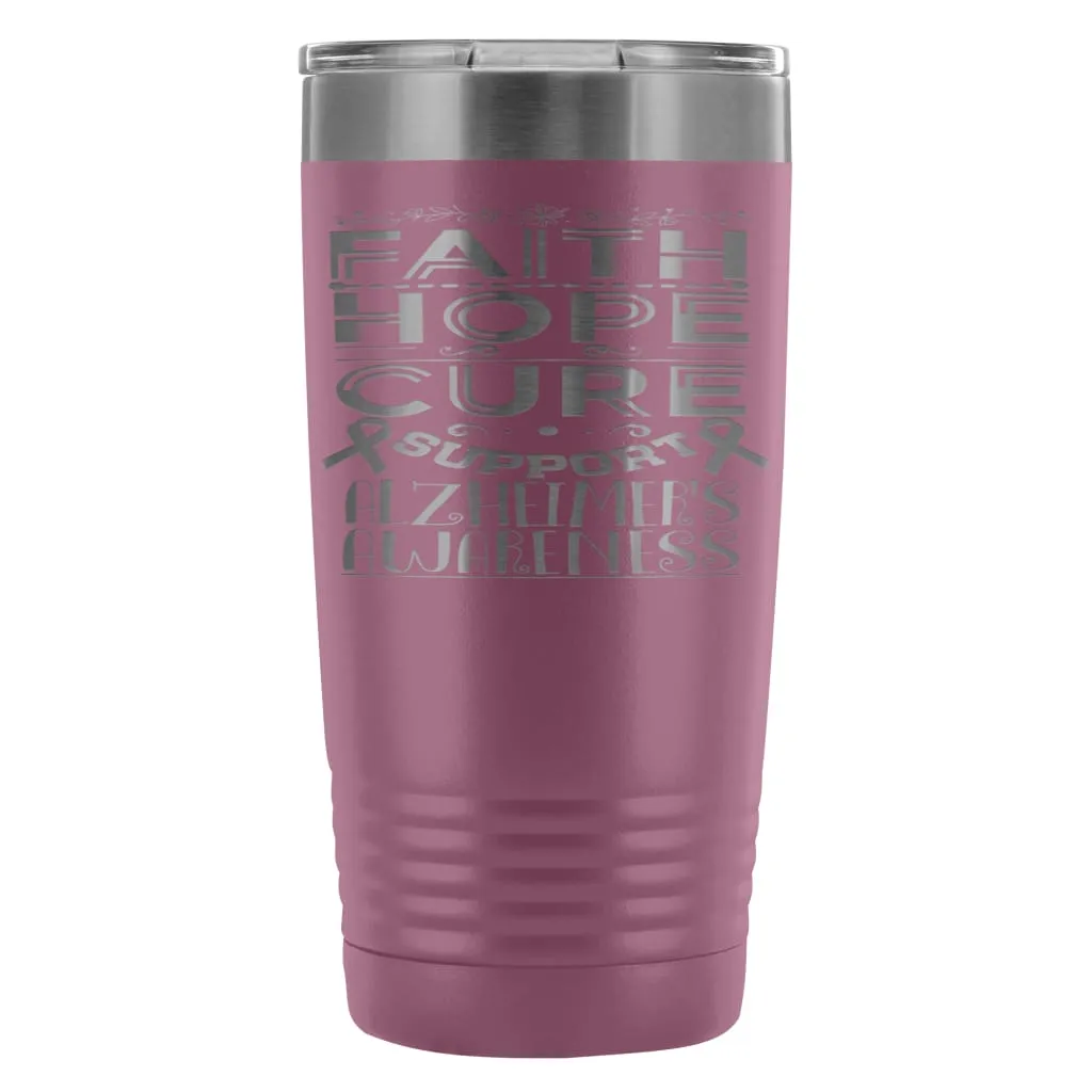 Alzheimers Awareness Travel Mug Faith Hope Cure 20oz Stainless Steel Tumbler