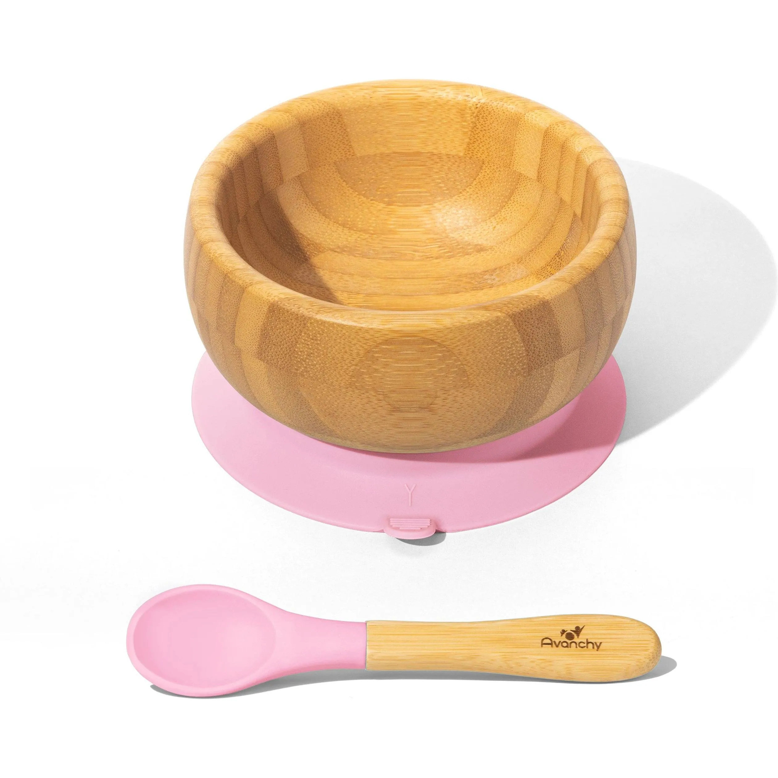 Avanchy Baby Bamboo Stay Put Suction Bowl + Spoon, Pink