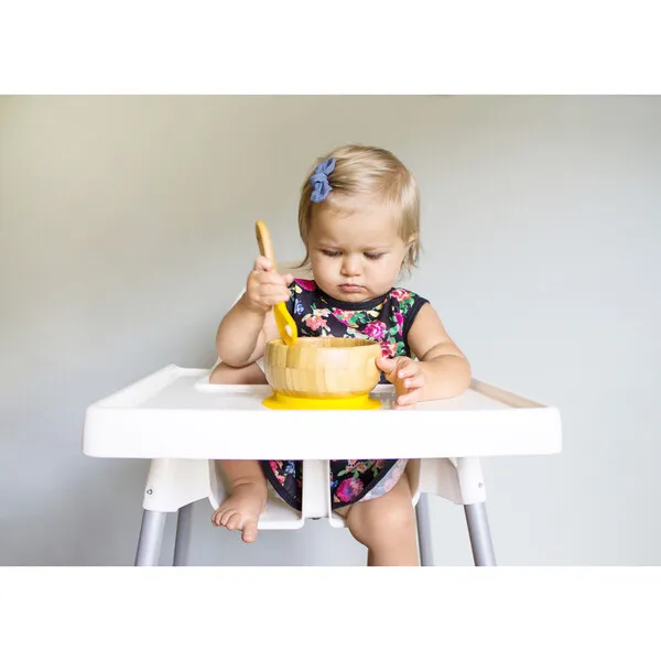 Avanchy Baby Bamboo Stay Put Suction Bowl + Spoon, Yellow