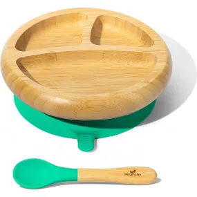 Avanchy Baby Bamboo Stay Put Suction Plate + Spoon, Green