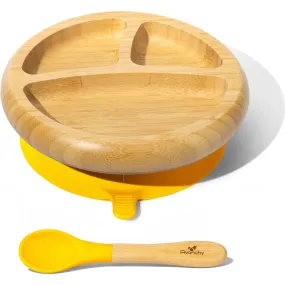 Avanchy Baby Bamboo Stay Put Suction Plate + Spoon, Yellow