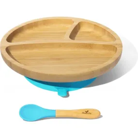 Avanchy Toddler Bamboo Stay Put Suction Plate + Spoon, Blue