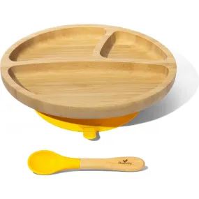 Avanchy Toddler Bamboo Stay Put Suction Plate + Spoon, Yellow