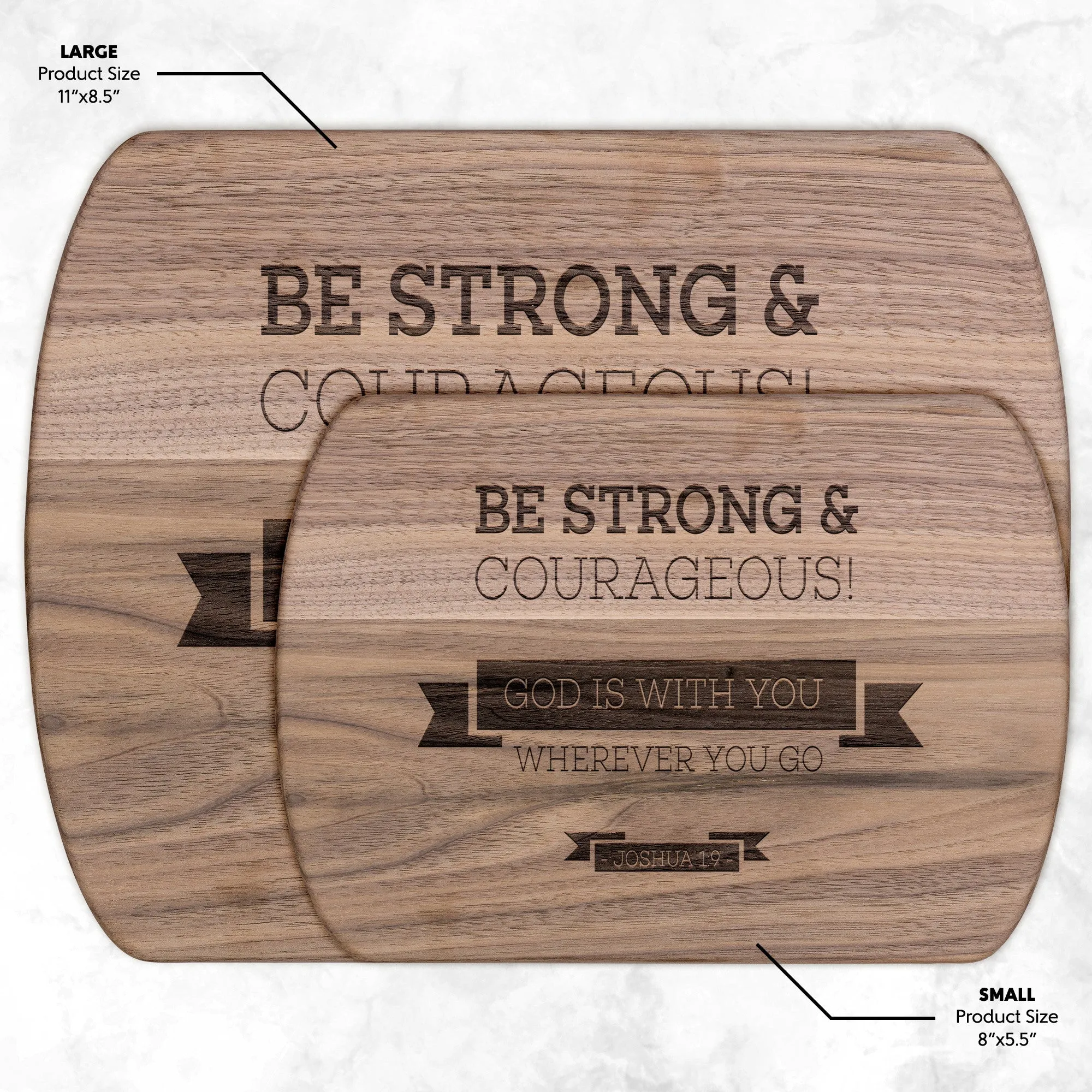 Bible Verse Hardwood Oval Cutting Board - Be Strong & Courageous ~Joshua 1:9~ Design 11