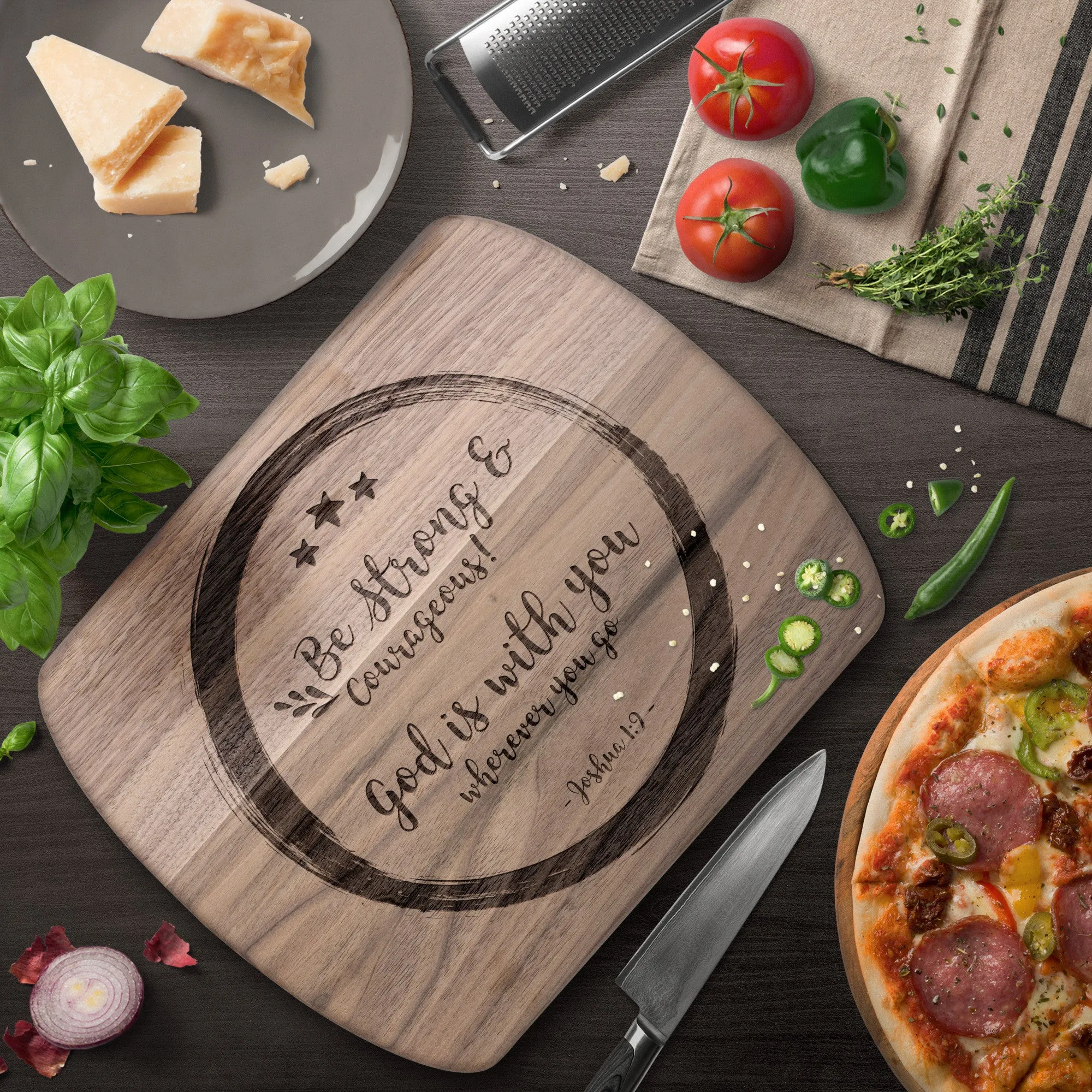 Bible Verse Hardwood Oval Cutting Board - Be Strong & Courageous ~Joshua 1:9~ Design 14