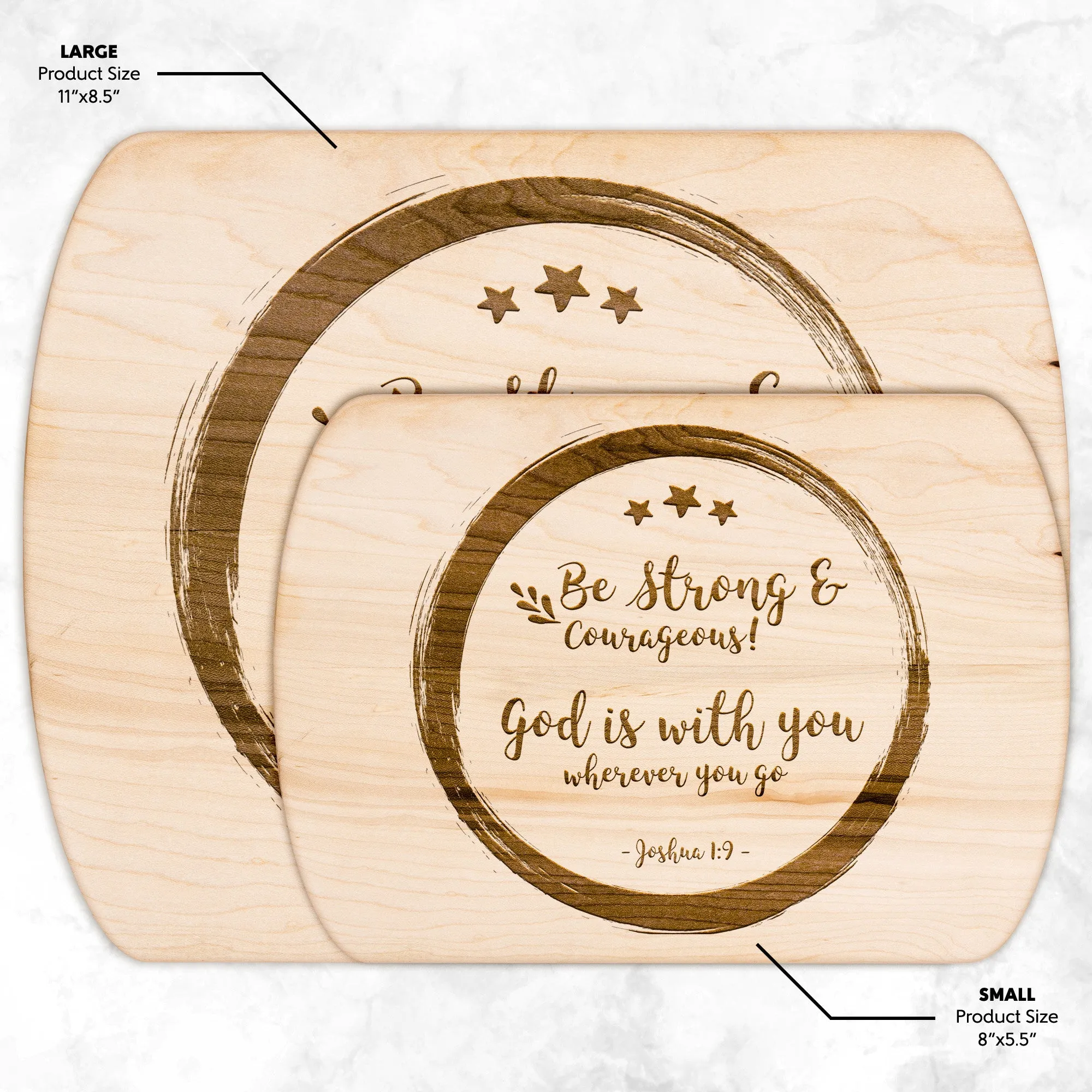 Bible Verse Hardwood Oval Cutting Board - Be Strong & Courageous ~Joshua 1:9~ Design 14