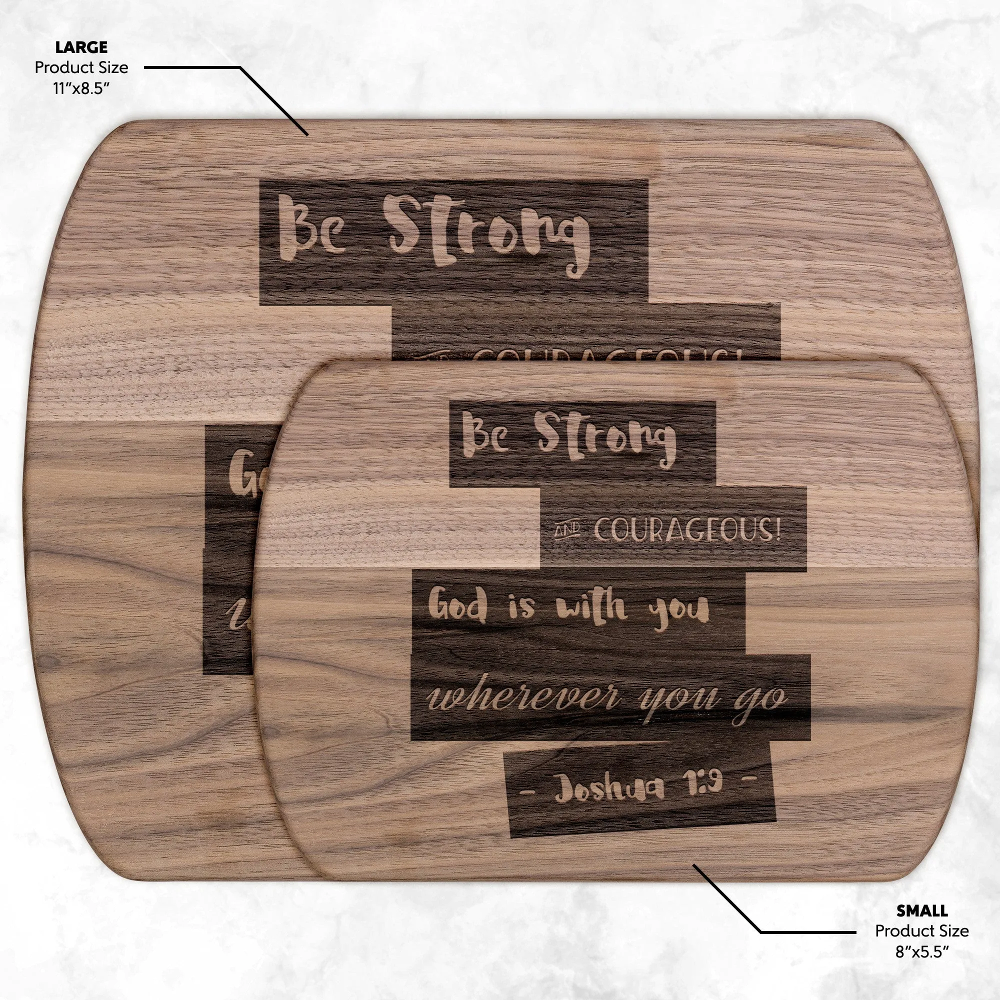 Bible Verse Hardwood Oval Cutting Board - Be Strong & Courageous ~Joshua 1:9~ Design 15