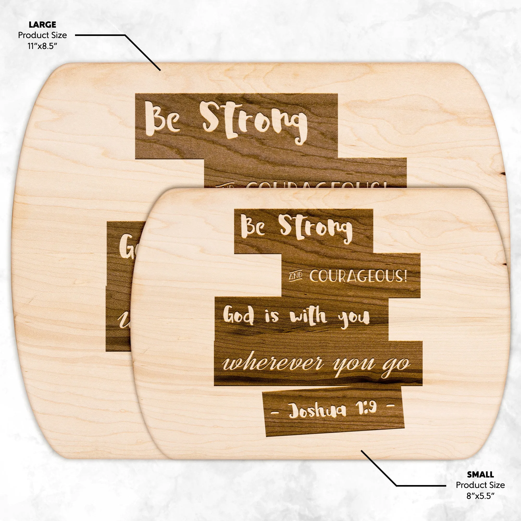 Bible Verse Hardwood Oval Cutting Board - Be Strong & Courageous ~Joshua 1:9~ Design 15