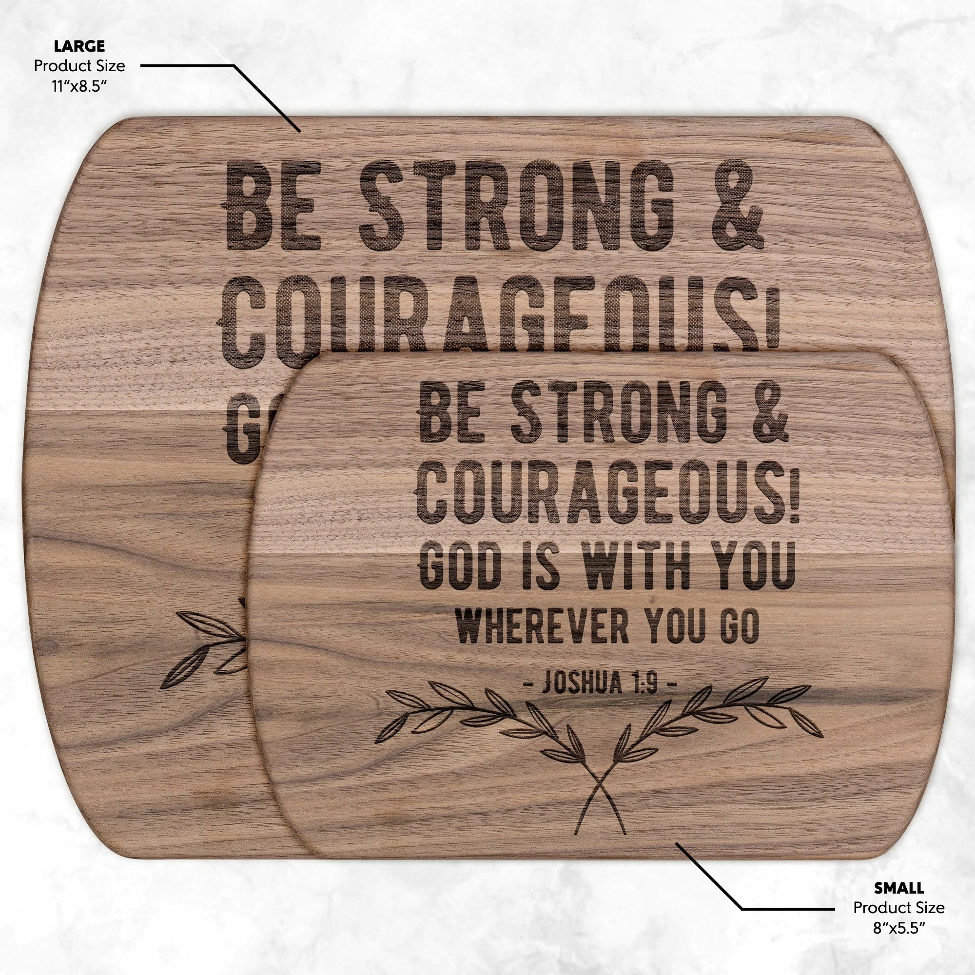 Bible Verse Hardwood Oval Cutting Board - Be Strong & Courageous ~Joshua 1:9~ Design 1