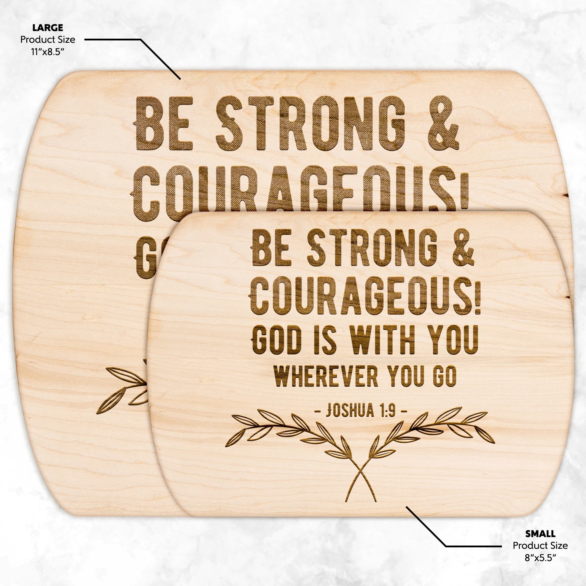 Bible Verse Hardwood Oval Cutting Board - Be Strong & Courageous ~Joshua 1:9~ Design 1