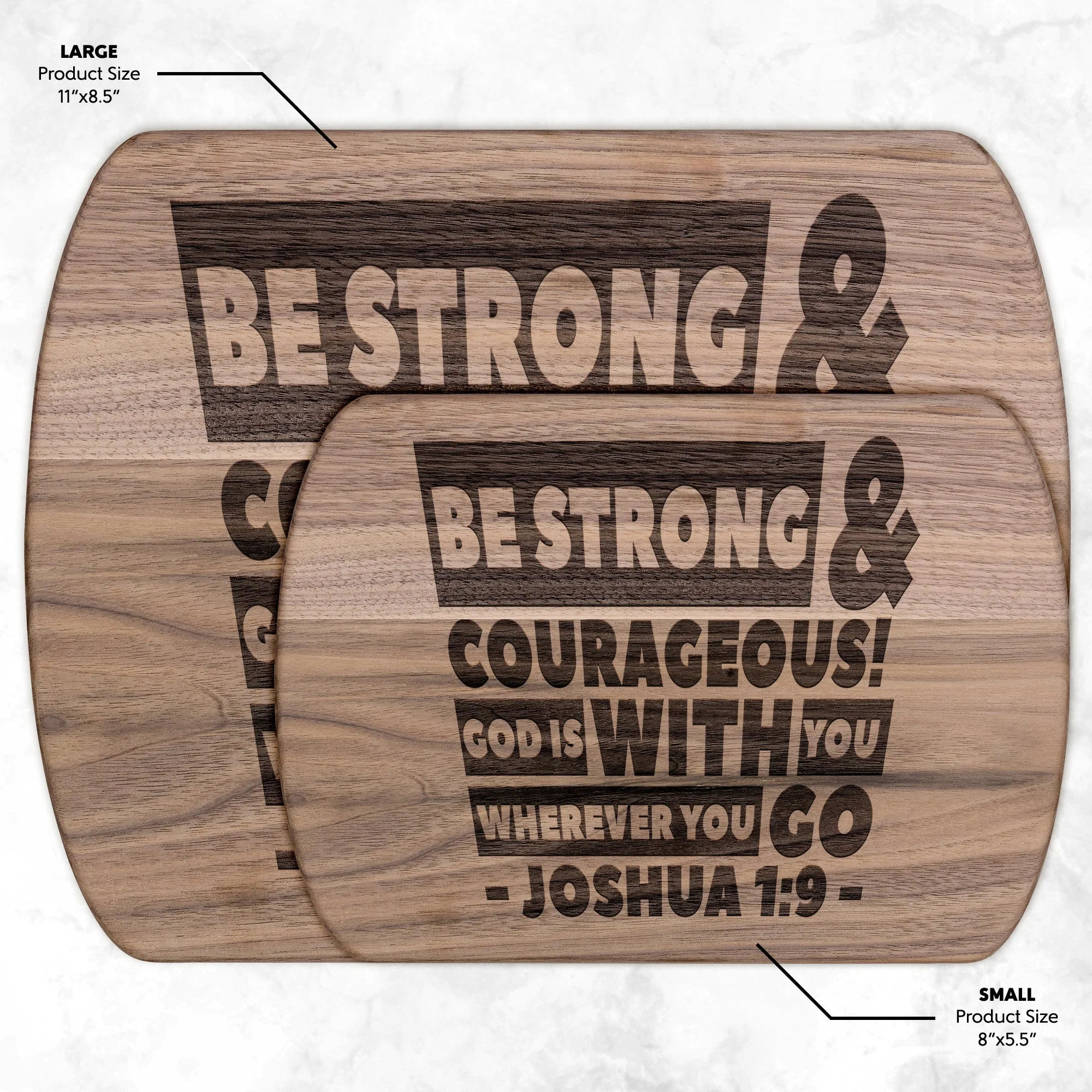 Bible Verse Hardwood Oval Cutting Board - Be Strong & Courageous ~Joshua 1:9~ Design 3