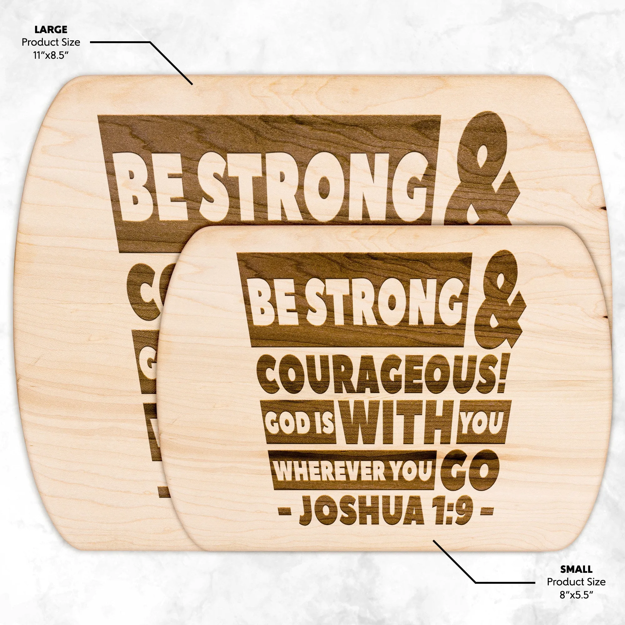 Bible Verse Hardwood Oval Cutting Board - Be Strong & Courageous ~Joshua 1:9~ Design 3