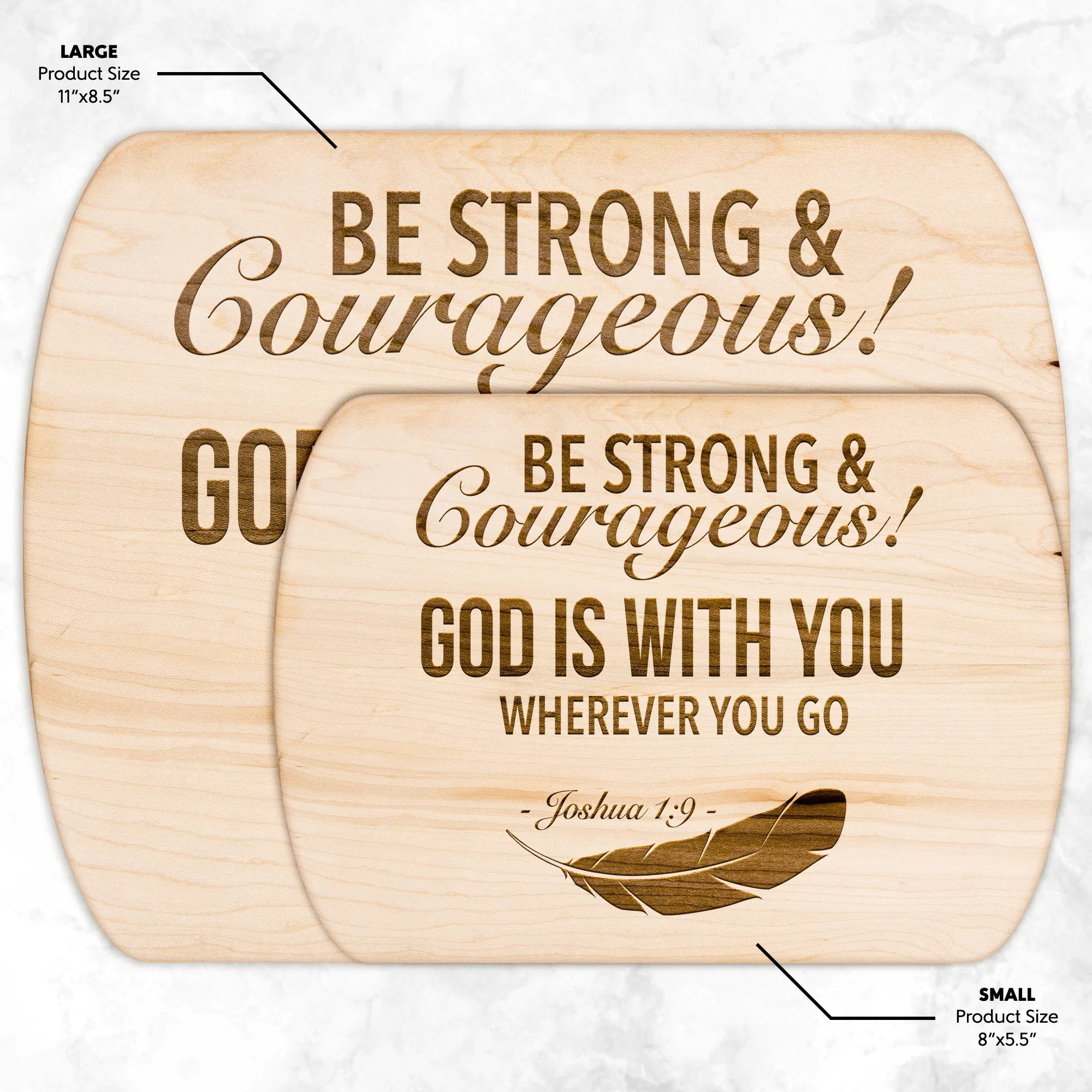 Bible Verse Hardwood Oval Cutting Board - Be Strong & Courageous ~Joshua 1:9~ Design 4