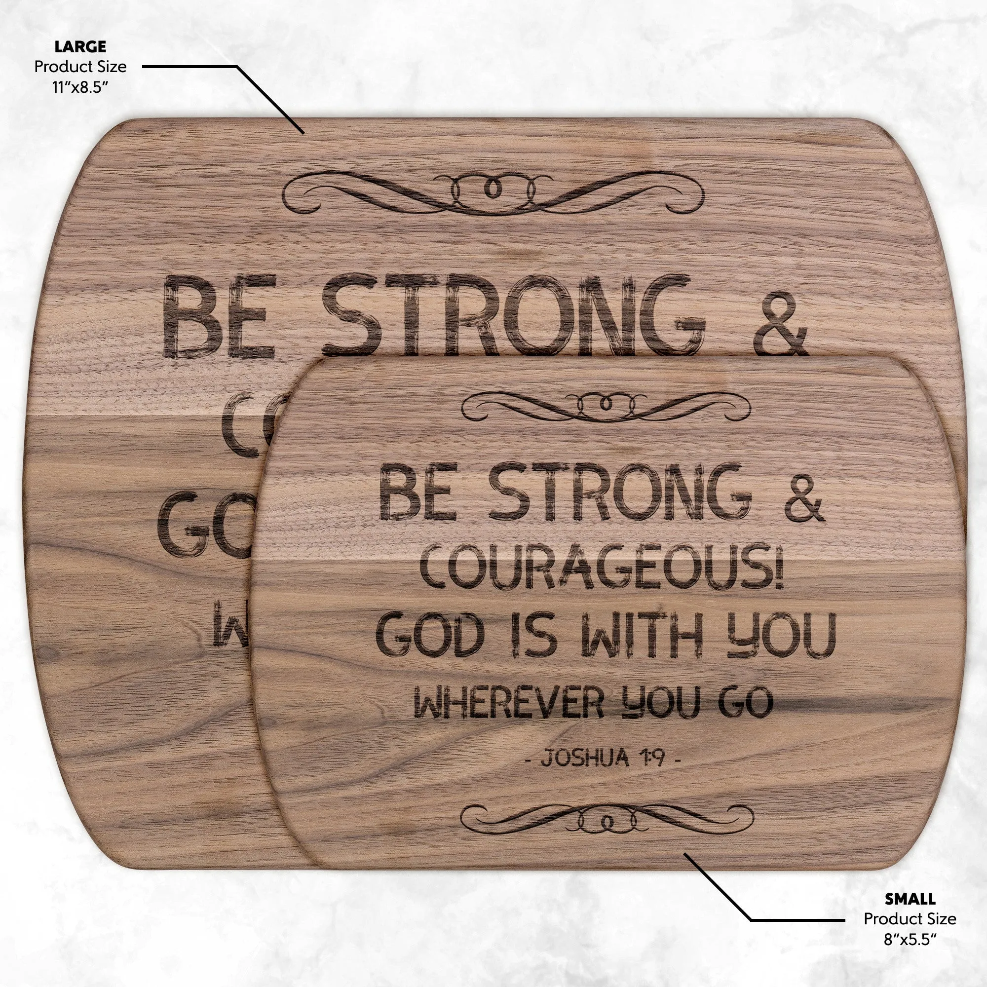 Bible Verse Hardwood Oval Cutting Board - Be Strong & Courageous ~Joshua 1:9~ Design 5