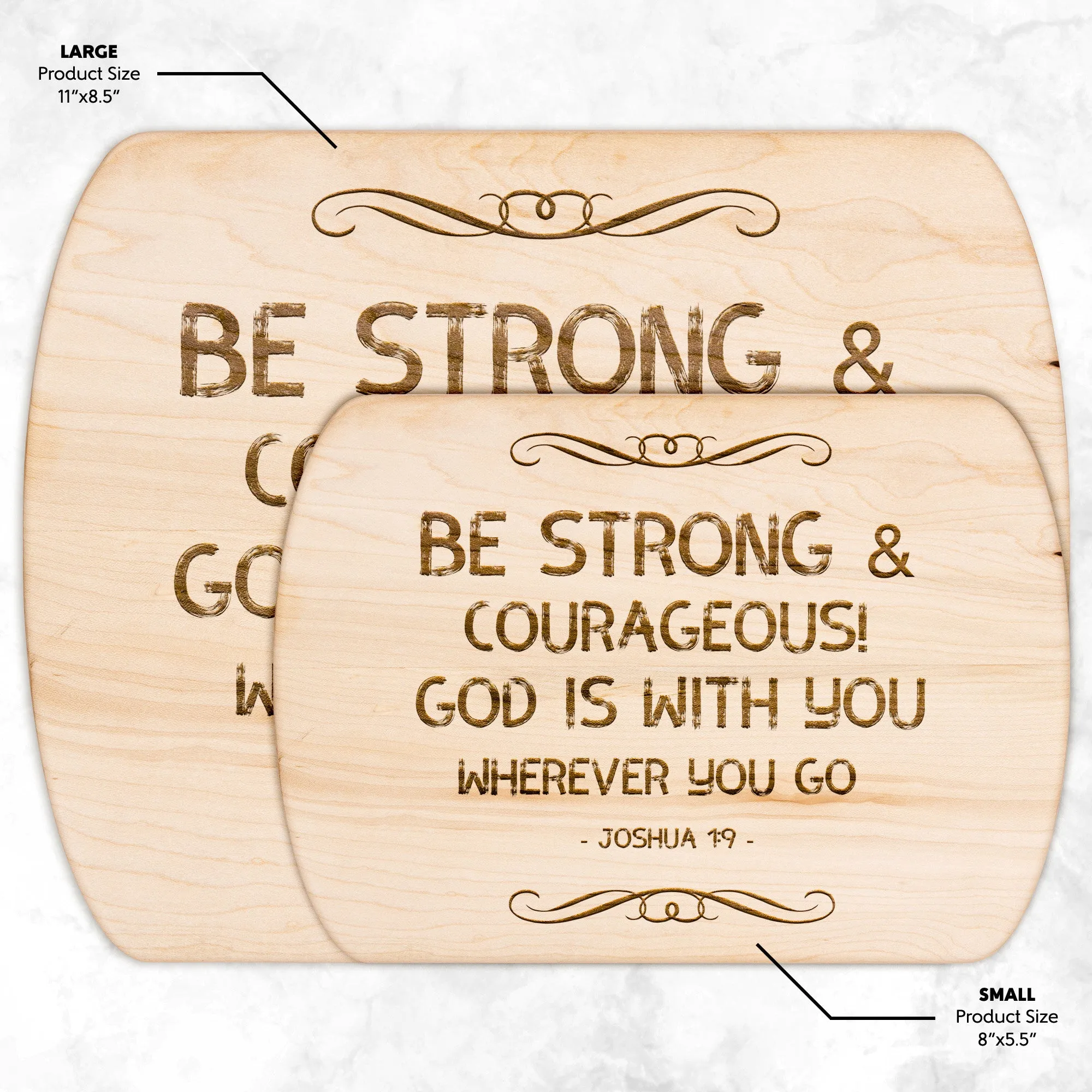 Bible Verse Hardwood Oval Cutting Board - Be Strong & Courageous ~Joshua 1:9~ Design 5