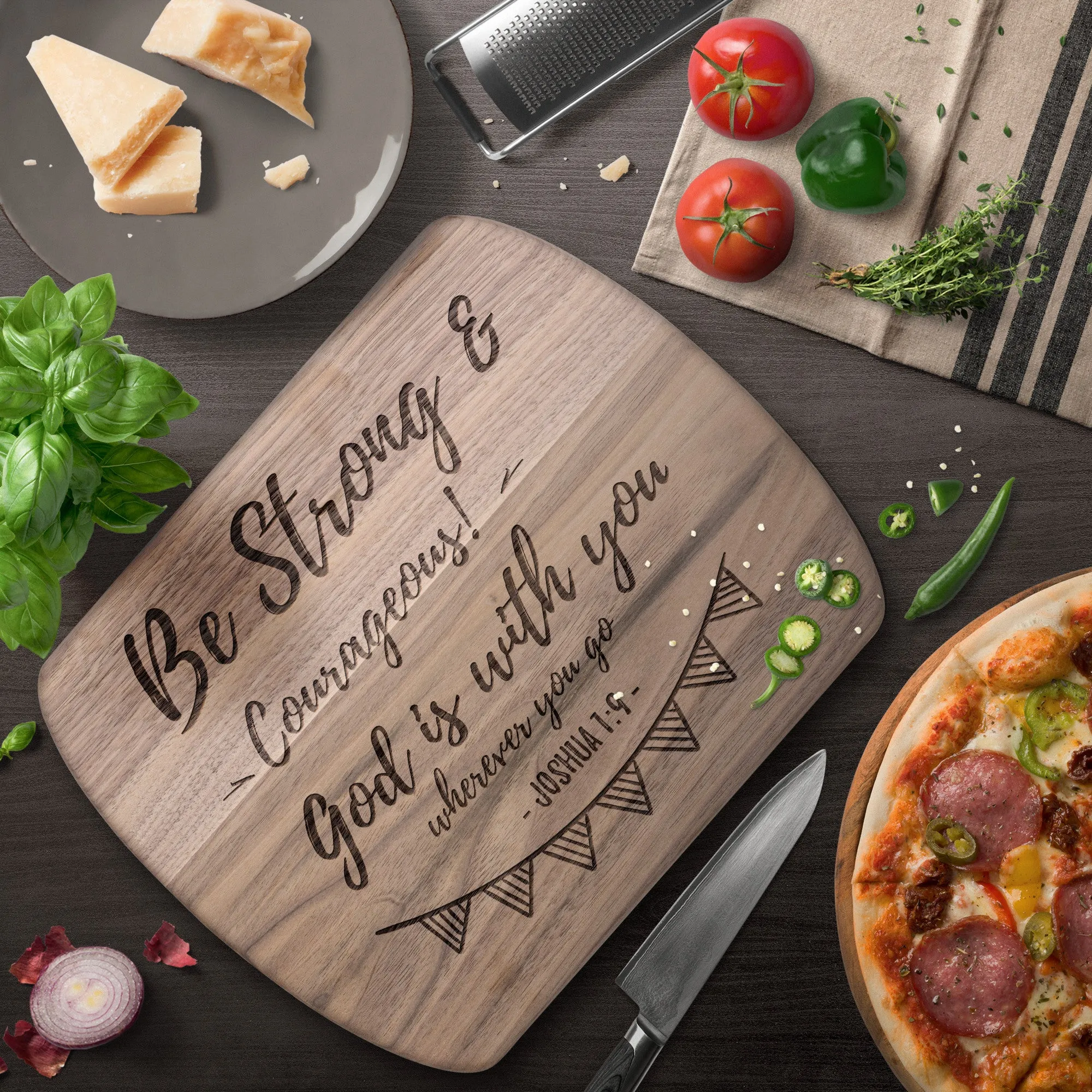 Bible Verse Hardwood Oval Cutting Board - Be Strong & Courageous ~Joshua 1:9~ Design 6