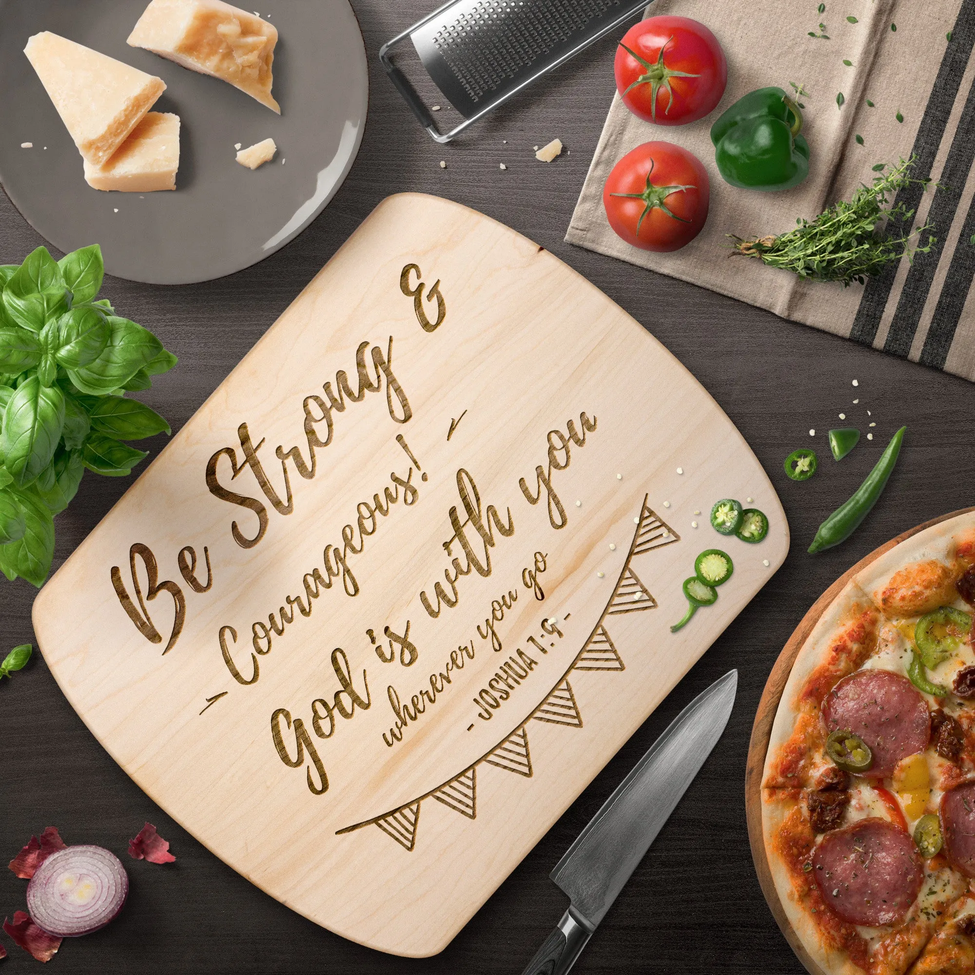 Bible Verse Hardwood Oval Cutting Board - Be Strong & Courageous ~Joshua 1:9~ Design 6