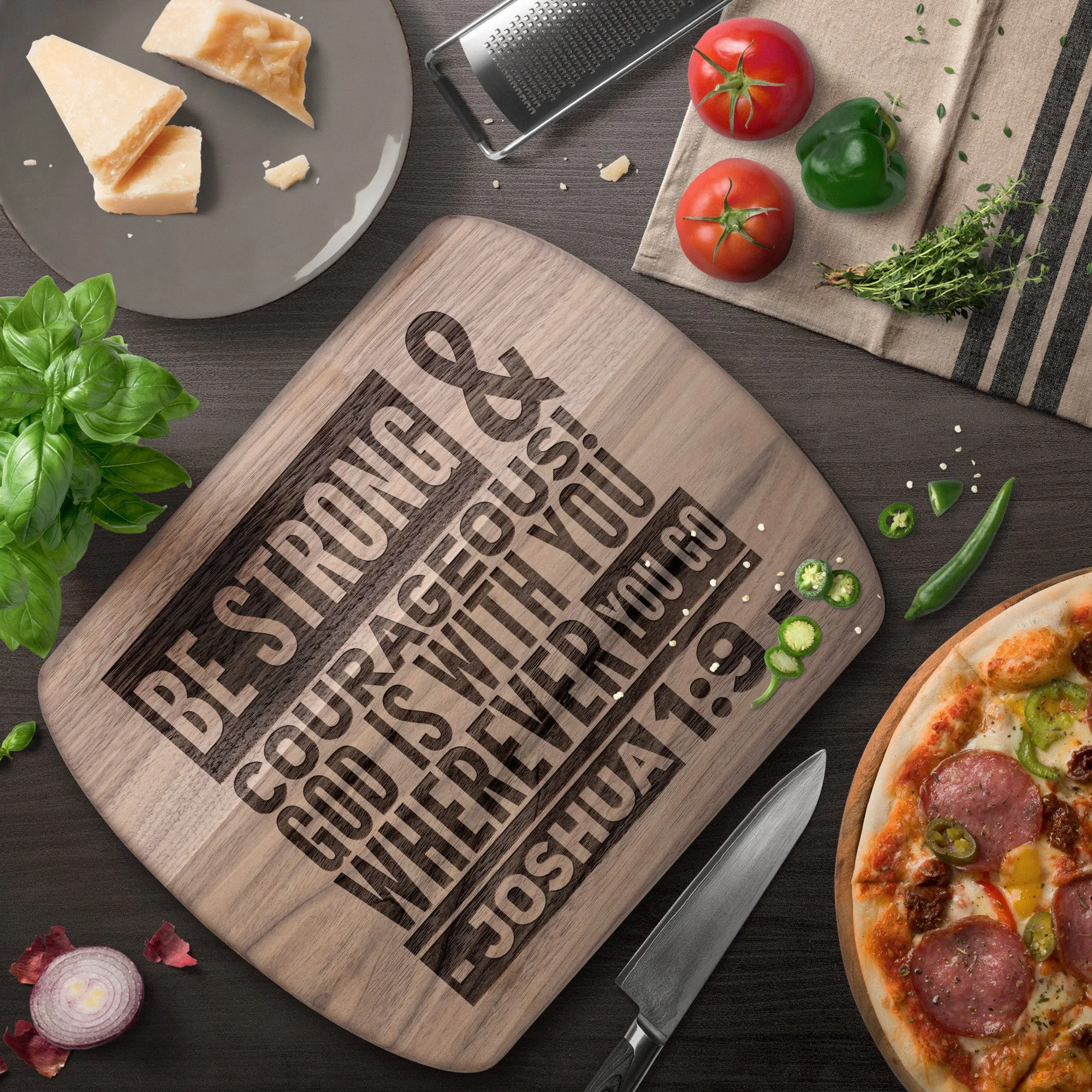 Bible Verse Hardwood Oval Cutting Board - Be Strong & Courageous ~Joshua 1:9~ Design 8