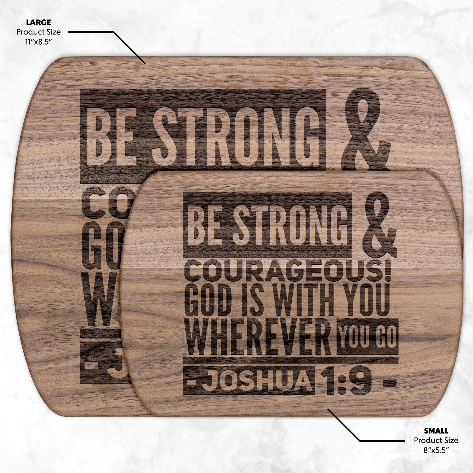 Bible Verse Hardwood Oval Cutting Board - Be Strong & Courageous ~Joshua 1:9~ Design 8