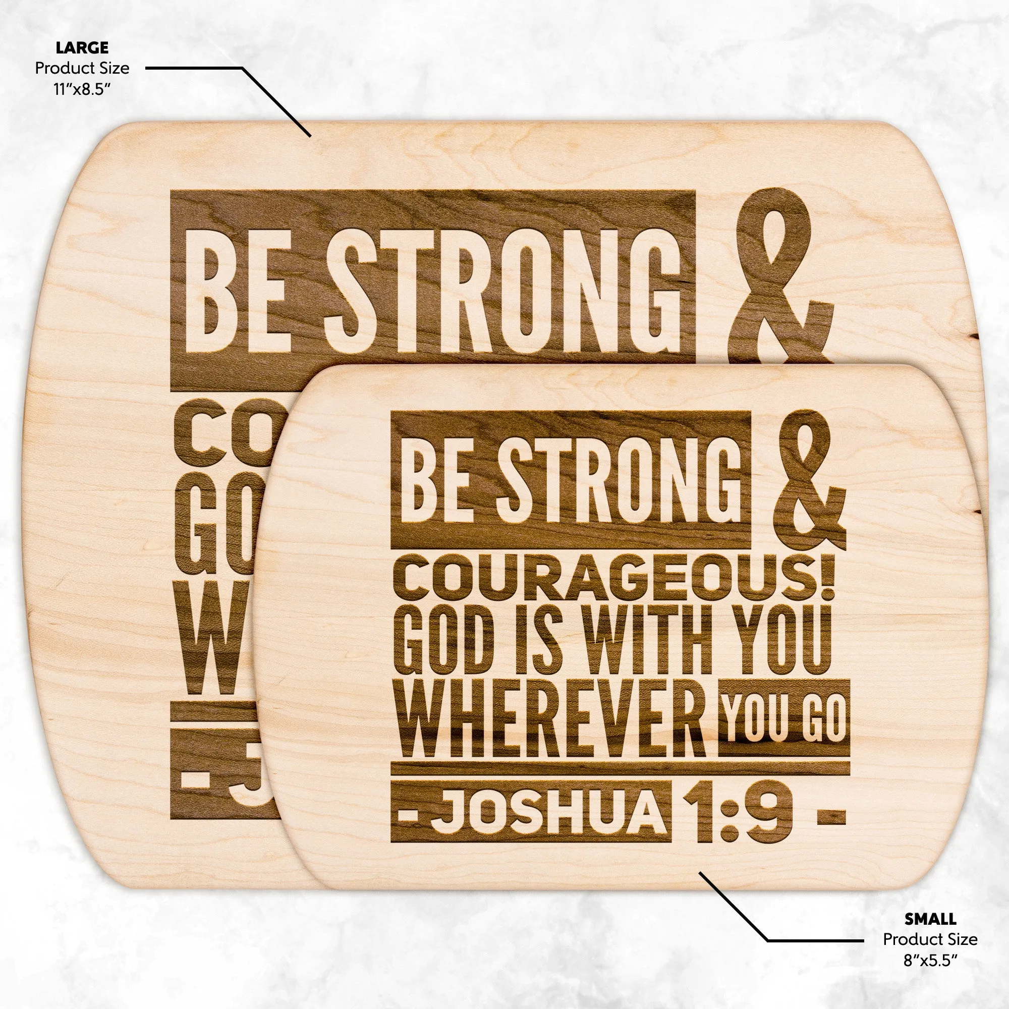 Bible Verse Hardwood Oval Cutting Board - Be Strong & Courageous ~Joshua 1:9~ Design 8