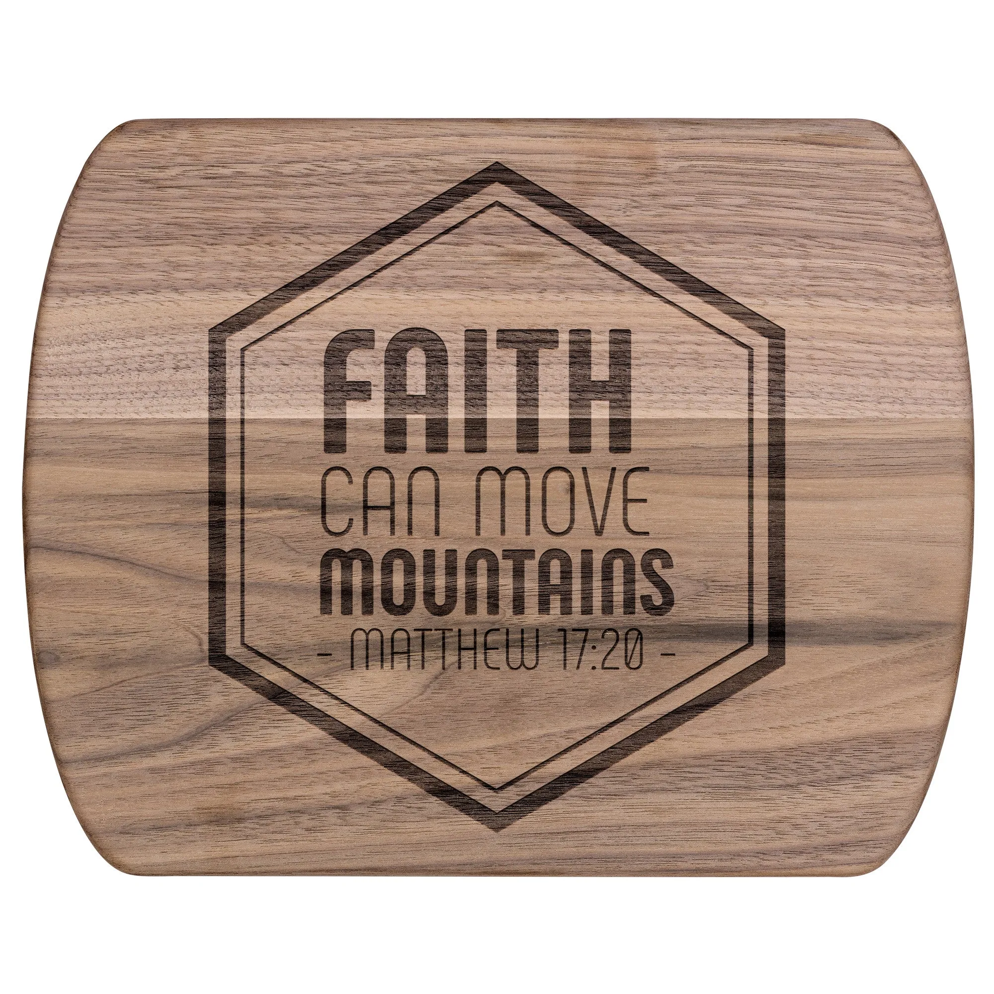 Bible Verse Hardwood Oval Cutting Board - Faith Can Move Mountains ~Matthew 17:20~ Design 10