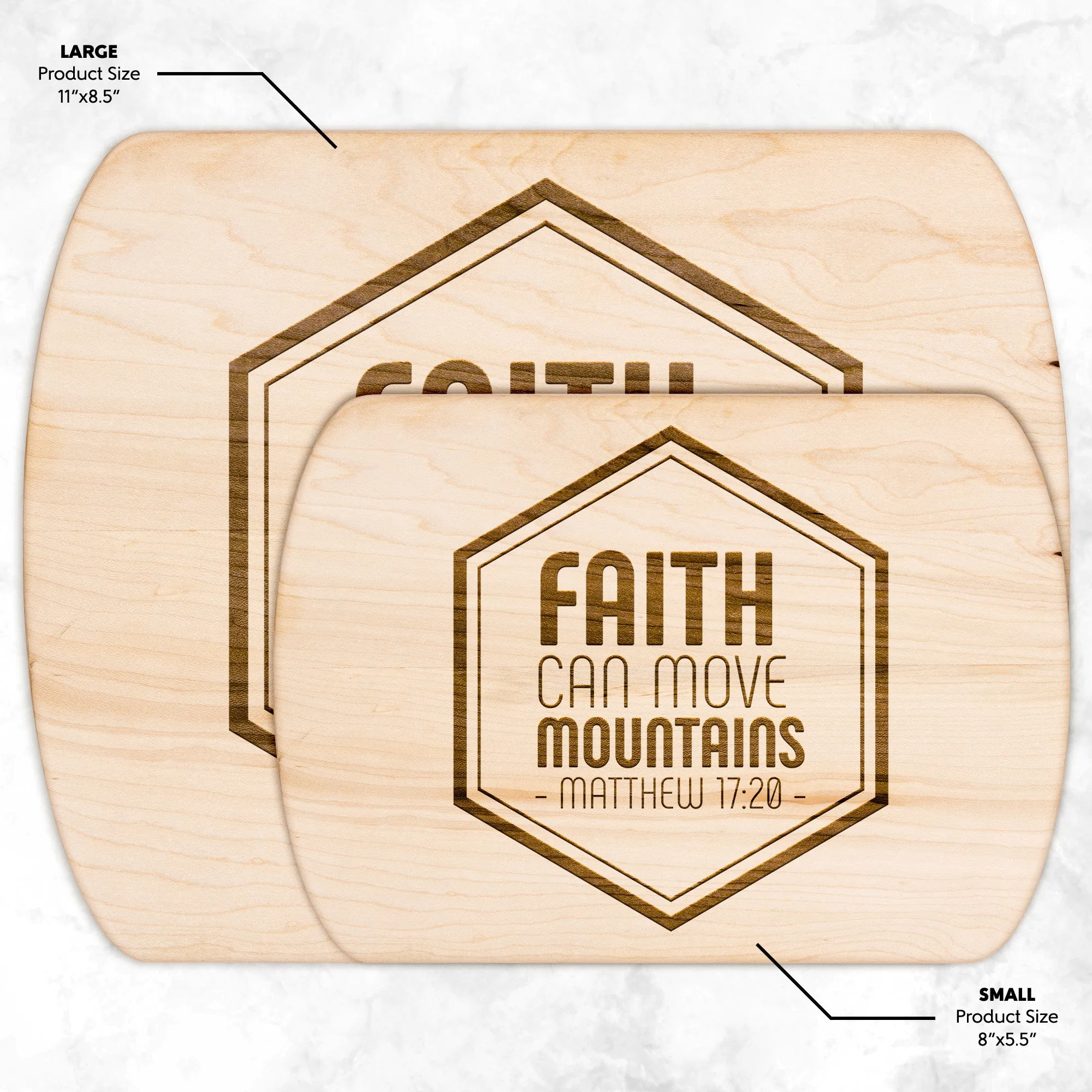 Bible Verse Hardwood Oval Cutting Board - Faith Can Move Mountains ~Matthew 17:20~ Design 10