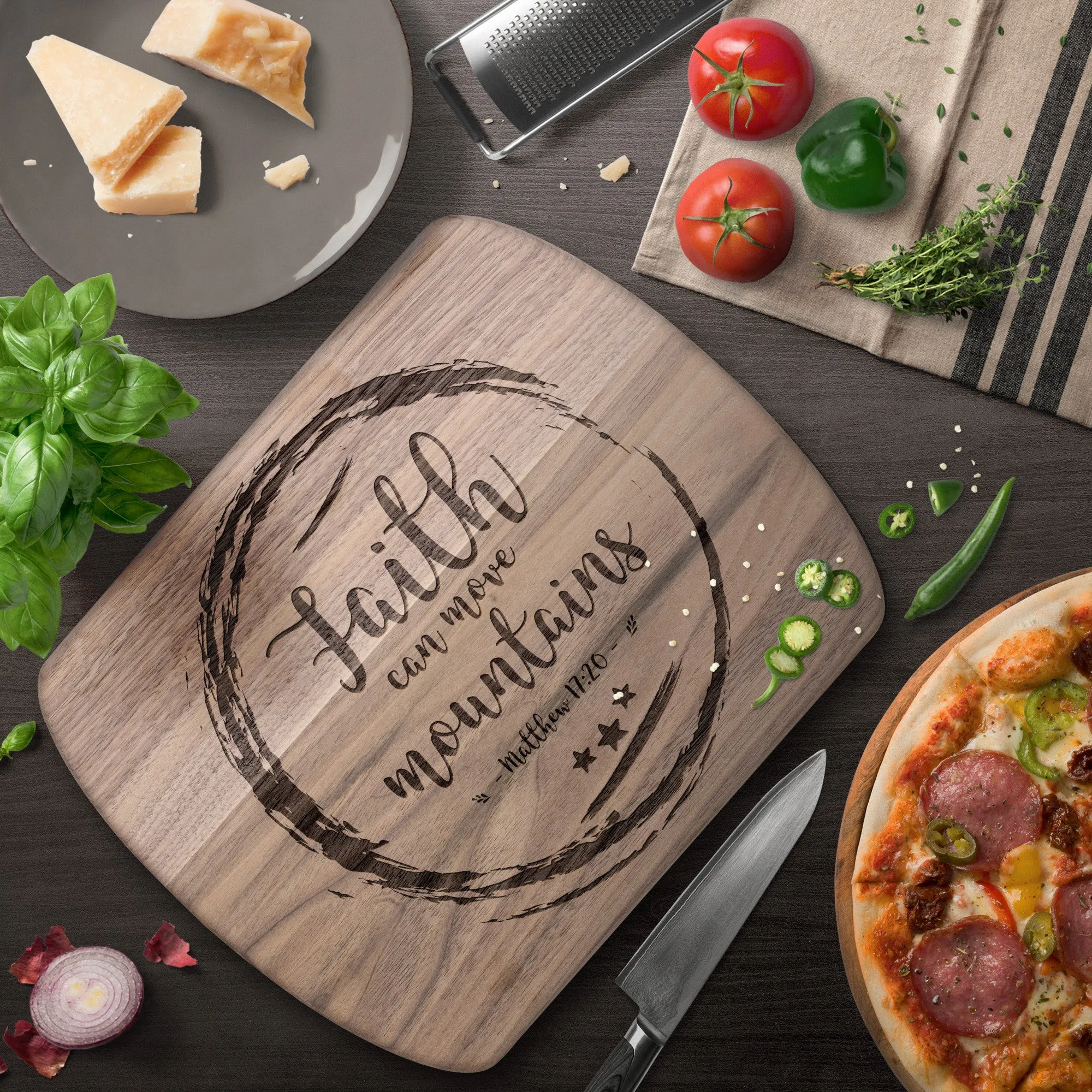 Bible Verse Hardwood Oval Cutting Board - Faith Can Move Mountains ~Matthew 17:20~ Design 12