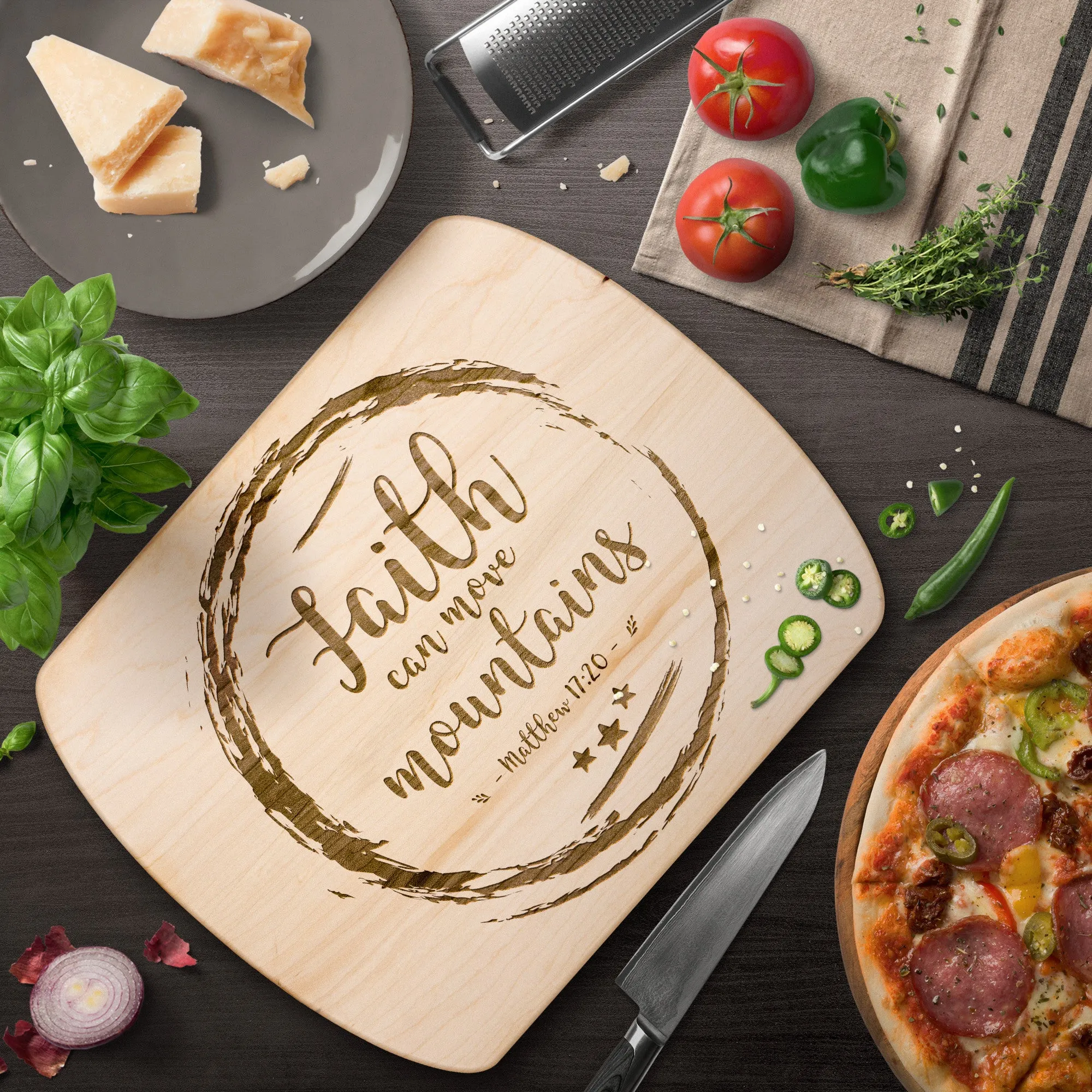 Bible Verse Hardwood Oval Cutting Board - Faith Can Move Mountains ~Matthew 17:20~ Design 12