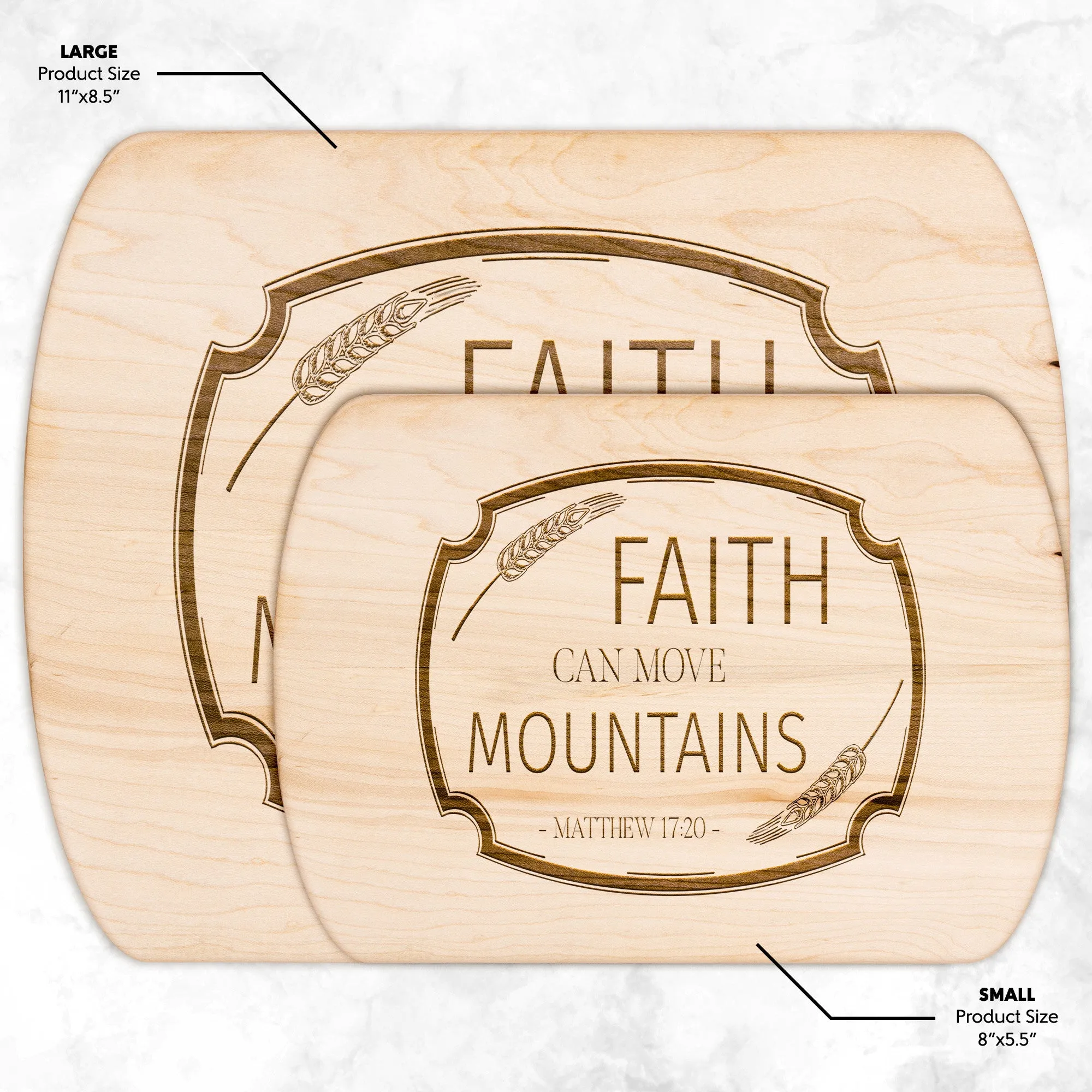 Bible Verse Hardwood Oval Cutting Board - Faith Can Move Mountains ~Matthew 17:20~ Design 13