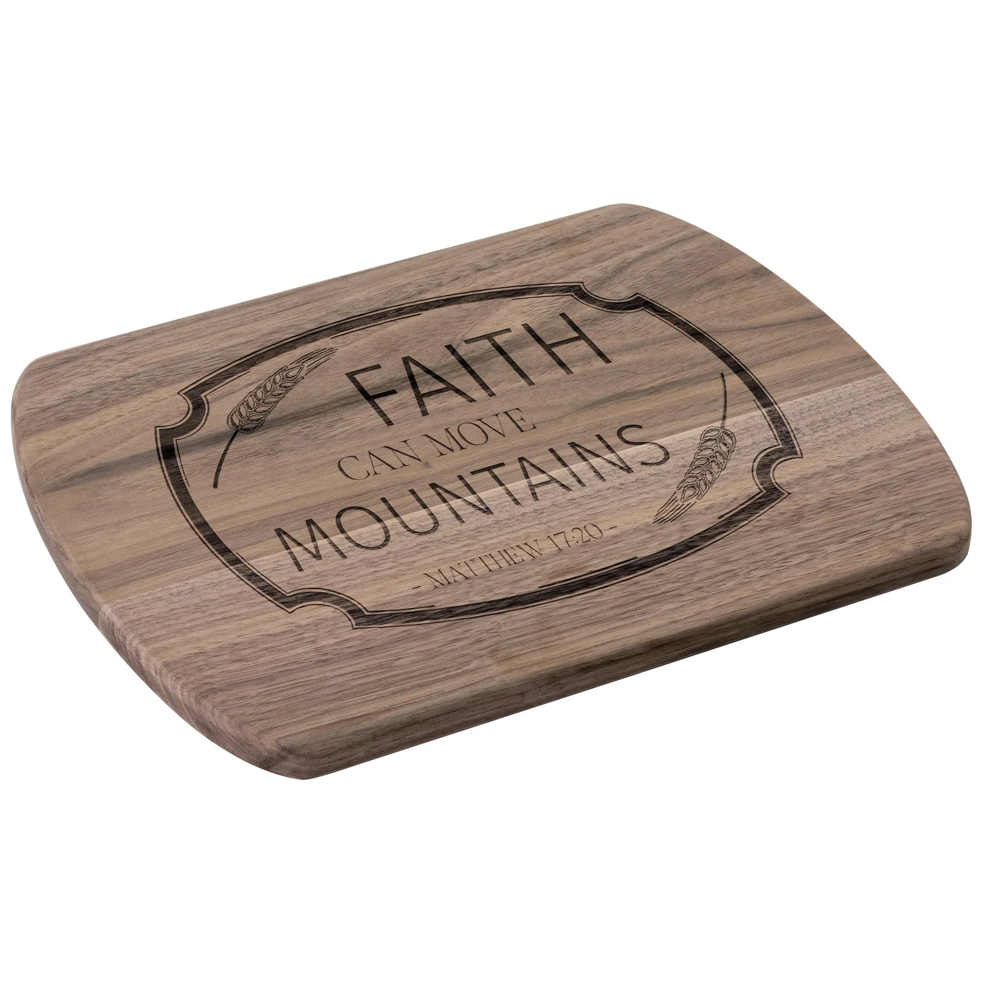 Bible Verse Hardwood Oval Cutting Board - Faith Can Move Mountains ~Matthew 17:20~ Design 13