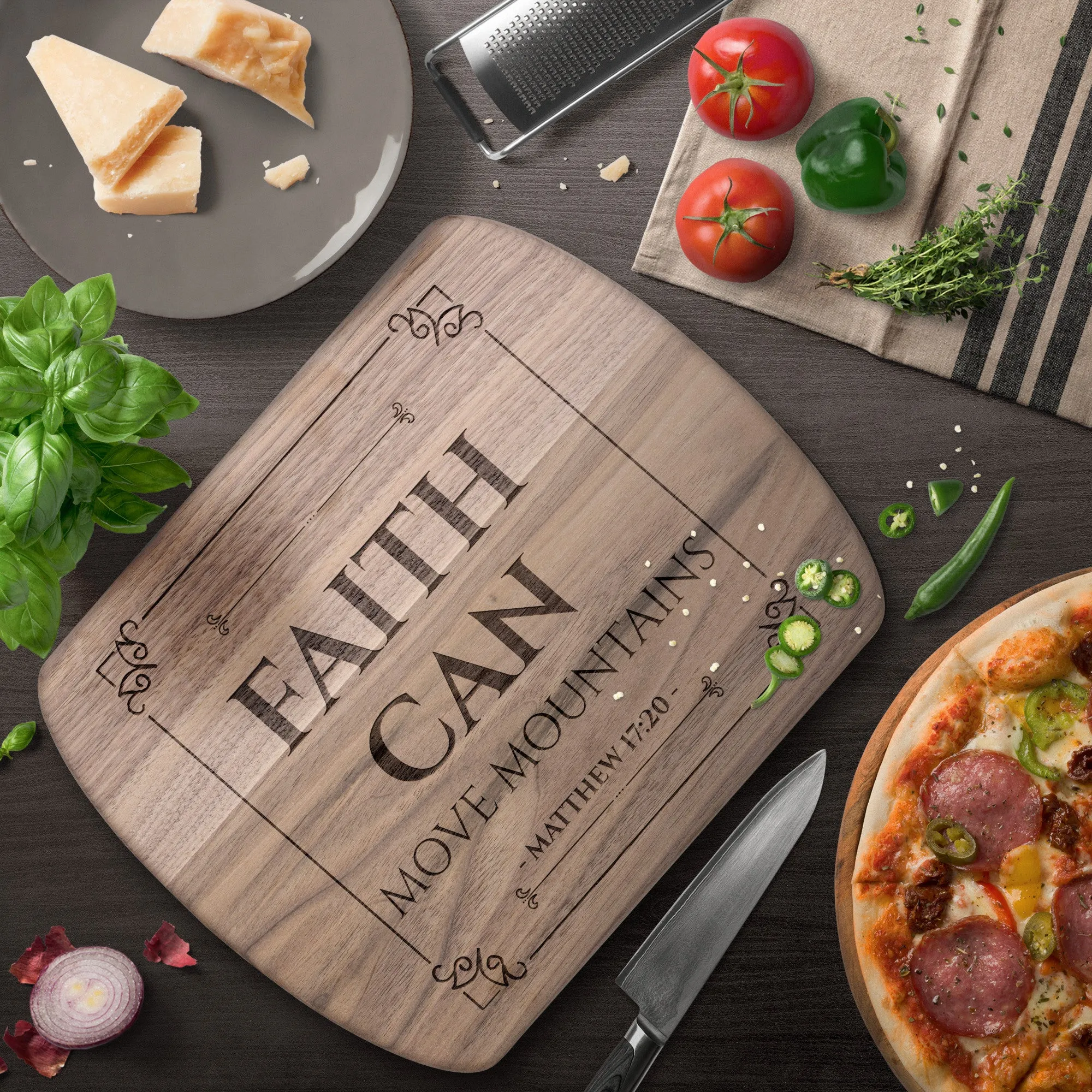 Bible Verse Hardwood Oval Cutting Board - Faith Can Move Mountains ~Matthew 17:20~ Design 14