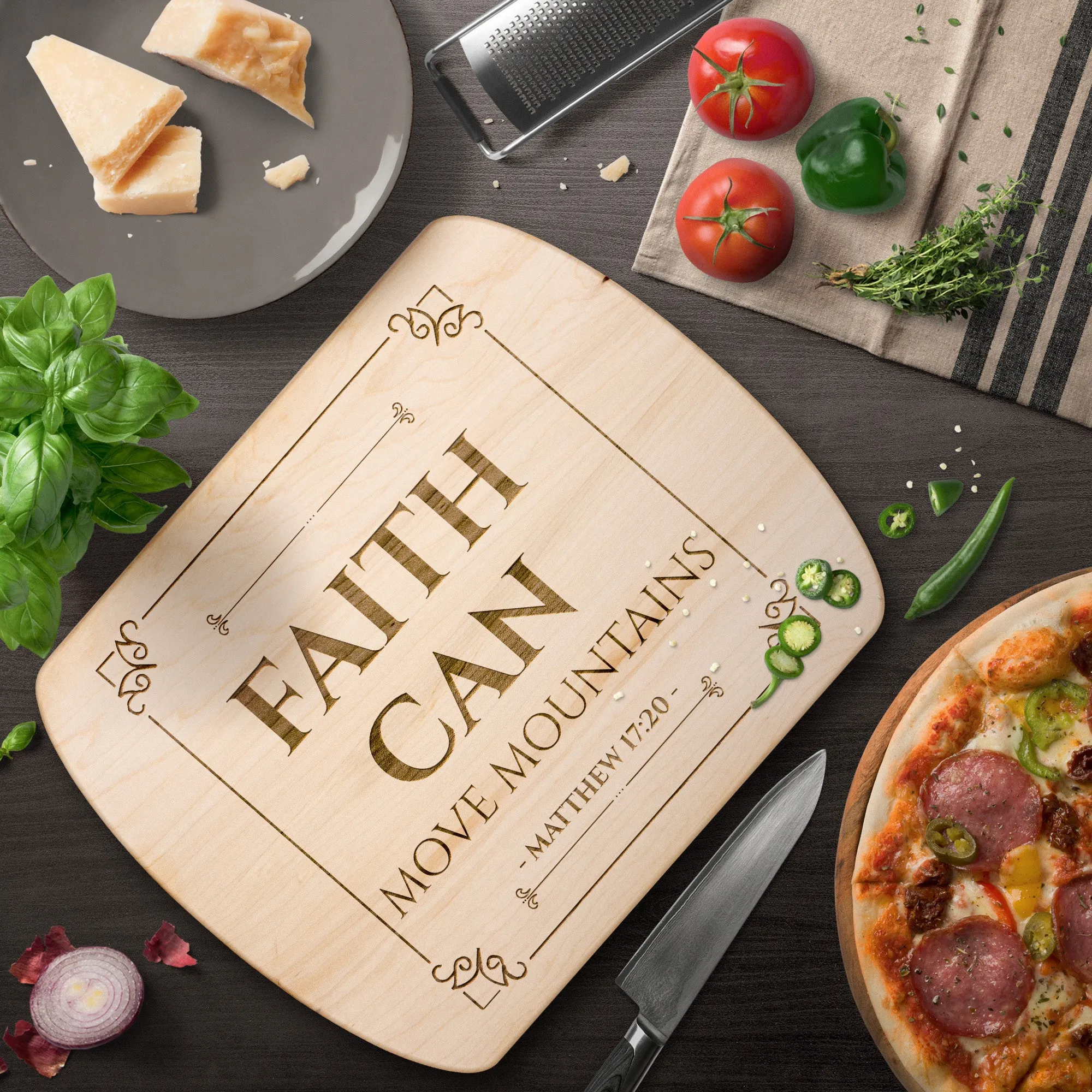 Bible Verse Hardwood Oval Cutting Board - Faith Can Move Mountains ~Matthew 17:20~ Design 14