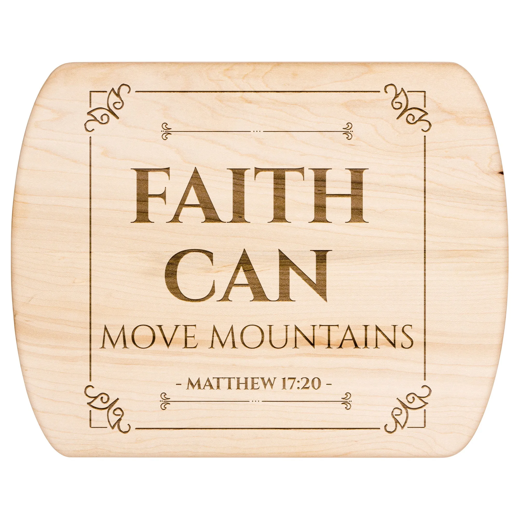 Bible Verse Hardwood Oval Cutting Board - Faith Can Move Mountains ~Matthew 17:20~ Design 14