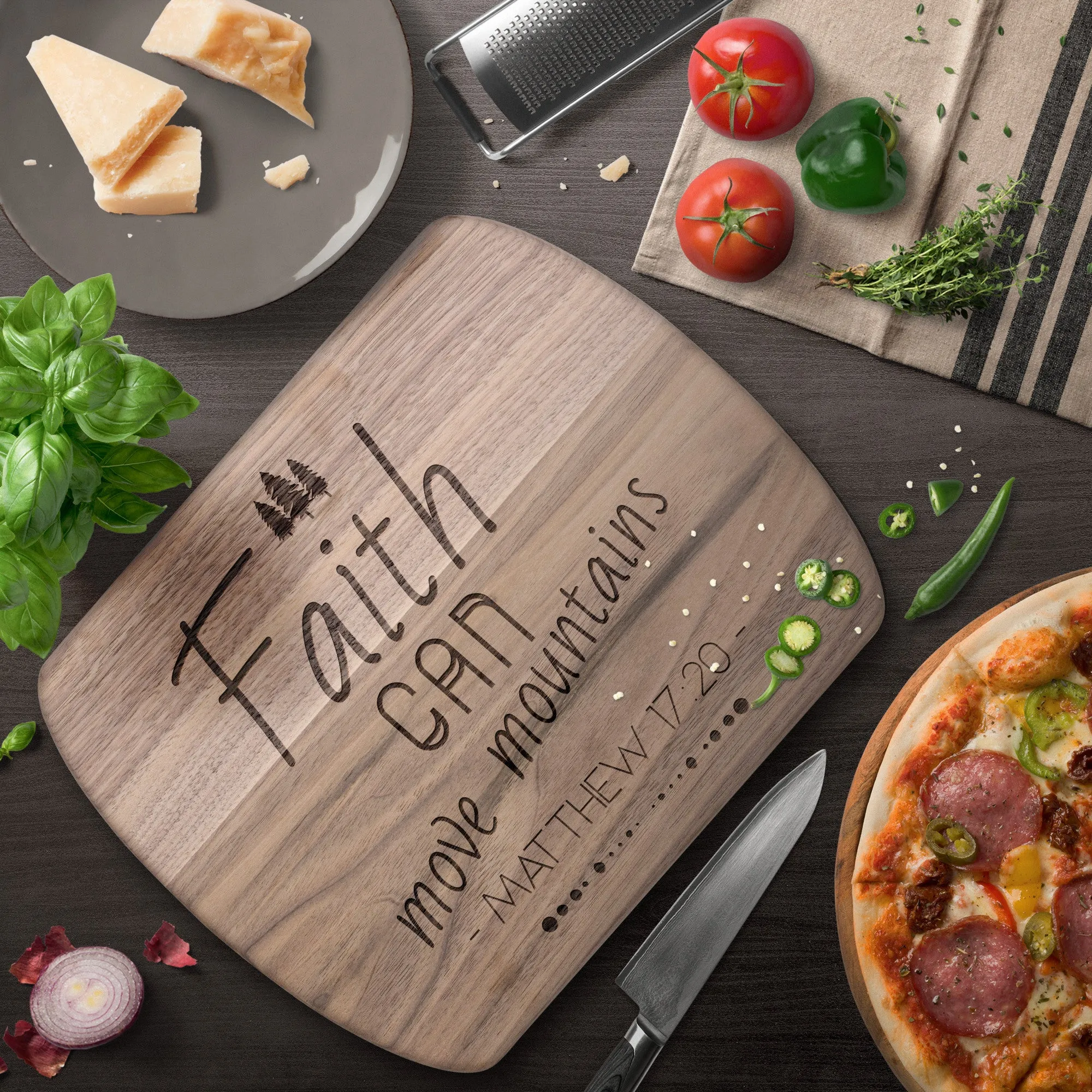 Bible Verse Hardwood Oval Cutting Board - Faith Can Move Mountains ~Matthew 17:20~ Design 15