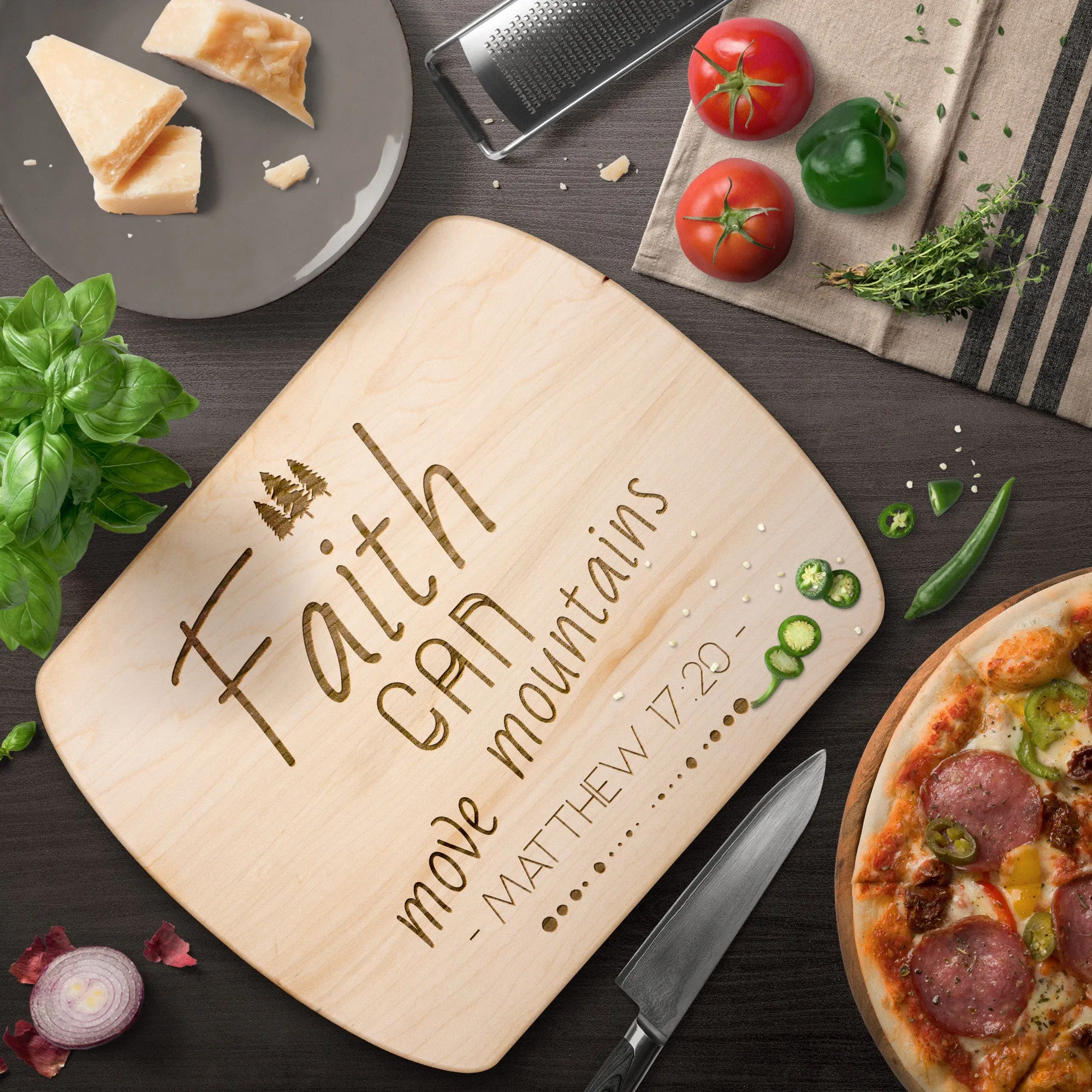 Bible Verse Hardwood Oval Cutting Board - Faith Can Move Mountains ~Matthew 17:20~ Design 15