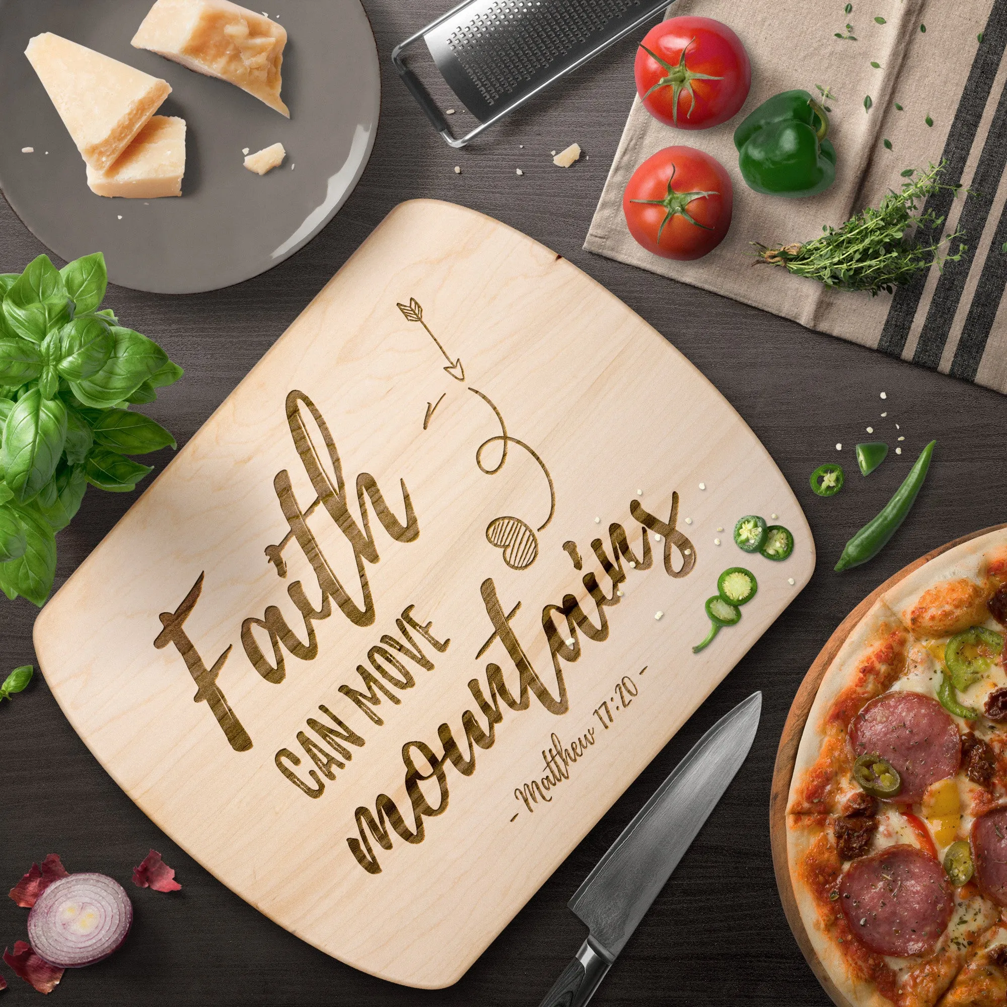 Bible Verse Hardwood Oval Cutting Board - Faith Can Move Mountains ~Matthew 17:20~ Design 5