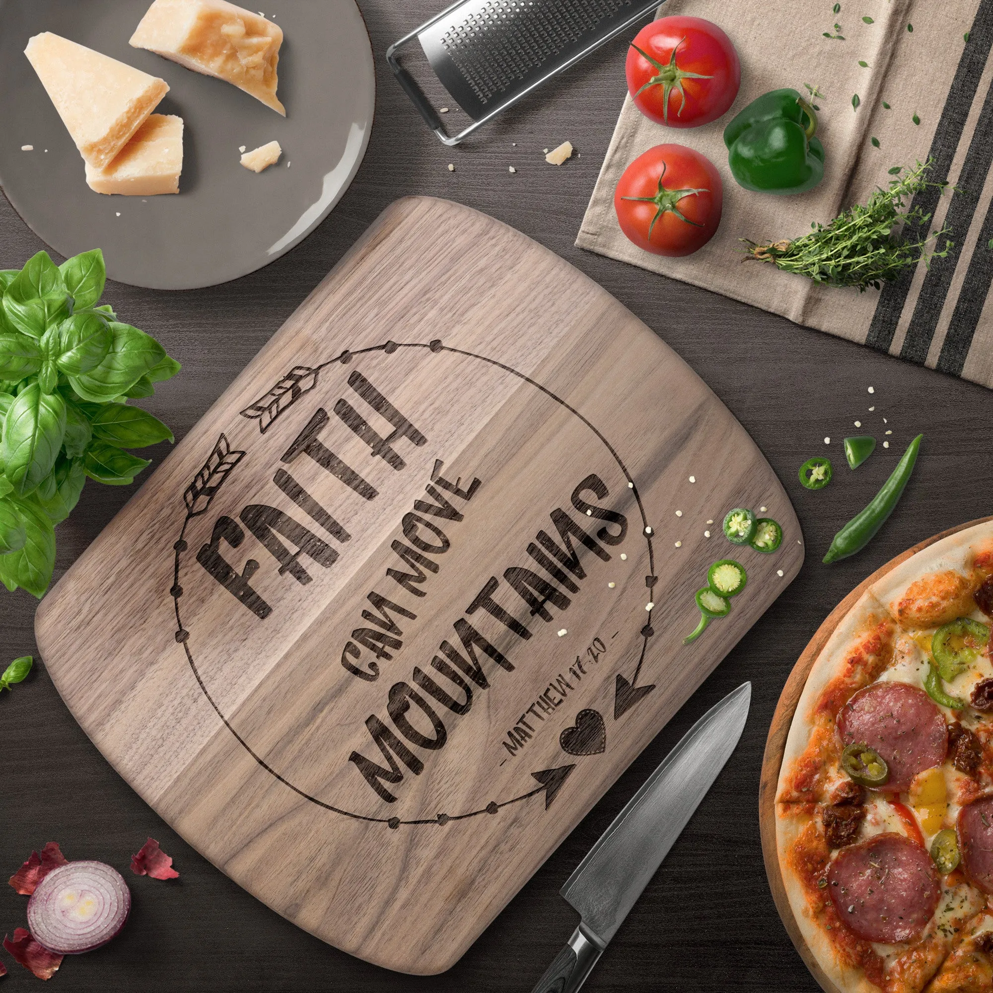 Bible Verse Hardwood Oval Cutting Board - Faith Can Move Mountains ~Matthew 17:20~ Design 7