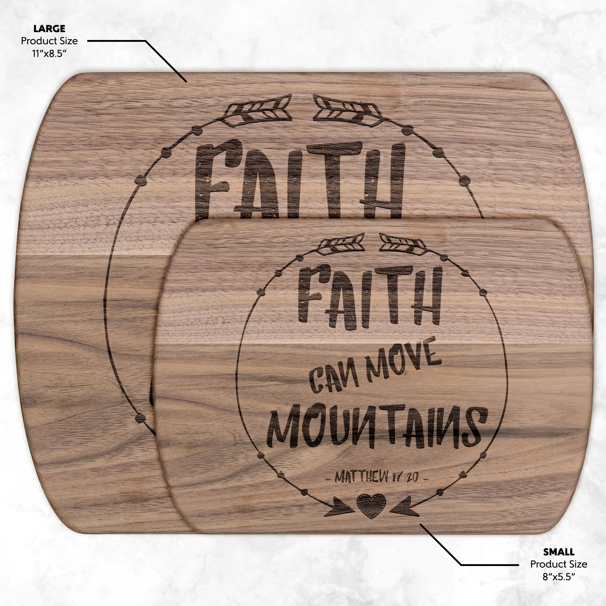 Bible Verse Hardwood Oval Cutting Board - Faith Can Move Mountains ~Matthew 17:20~ Design 7