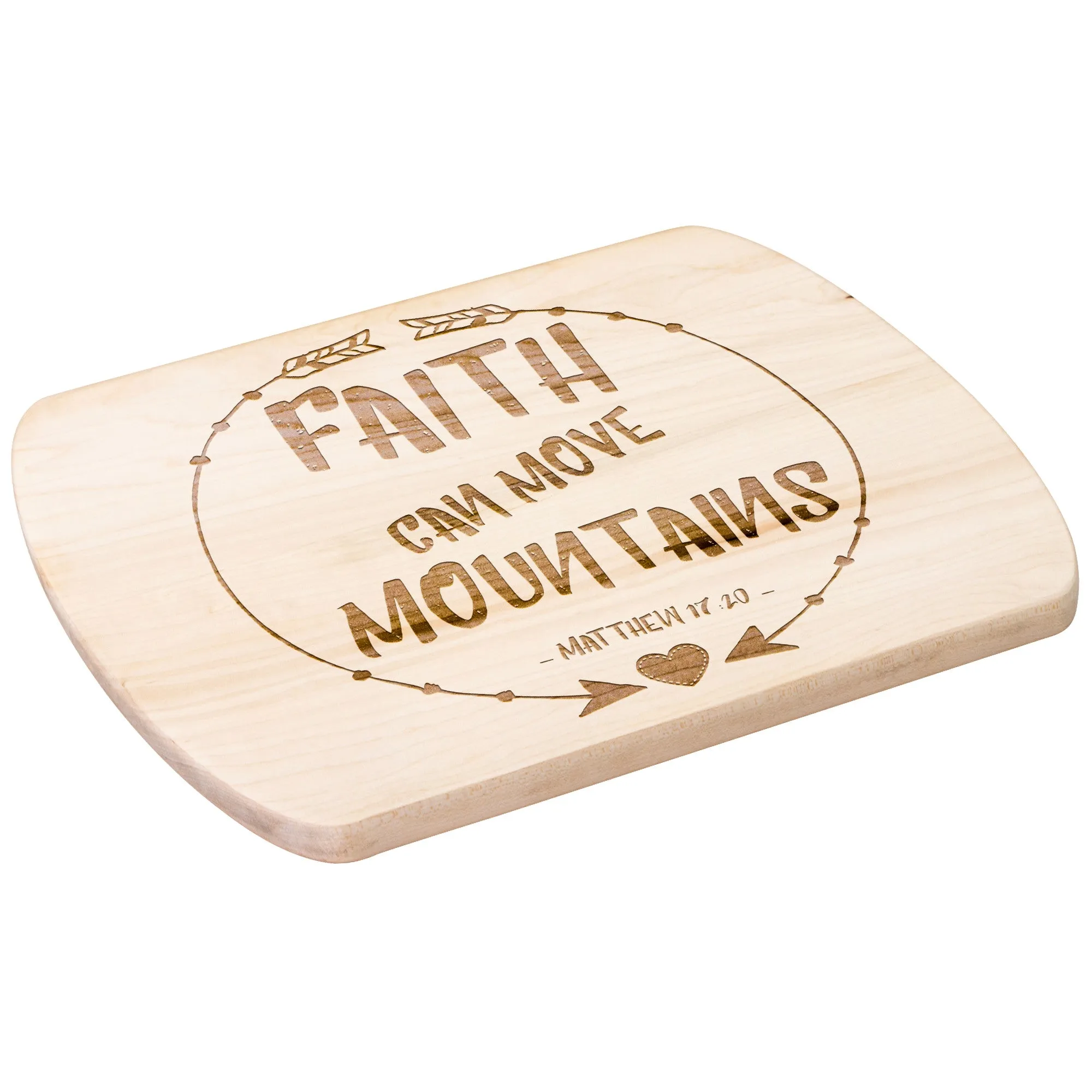 Bible Verse Hardwood Oval Cutting Board - Faith Can Move Mountains ~Matthew 17:20~ Design 7