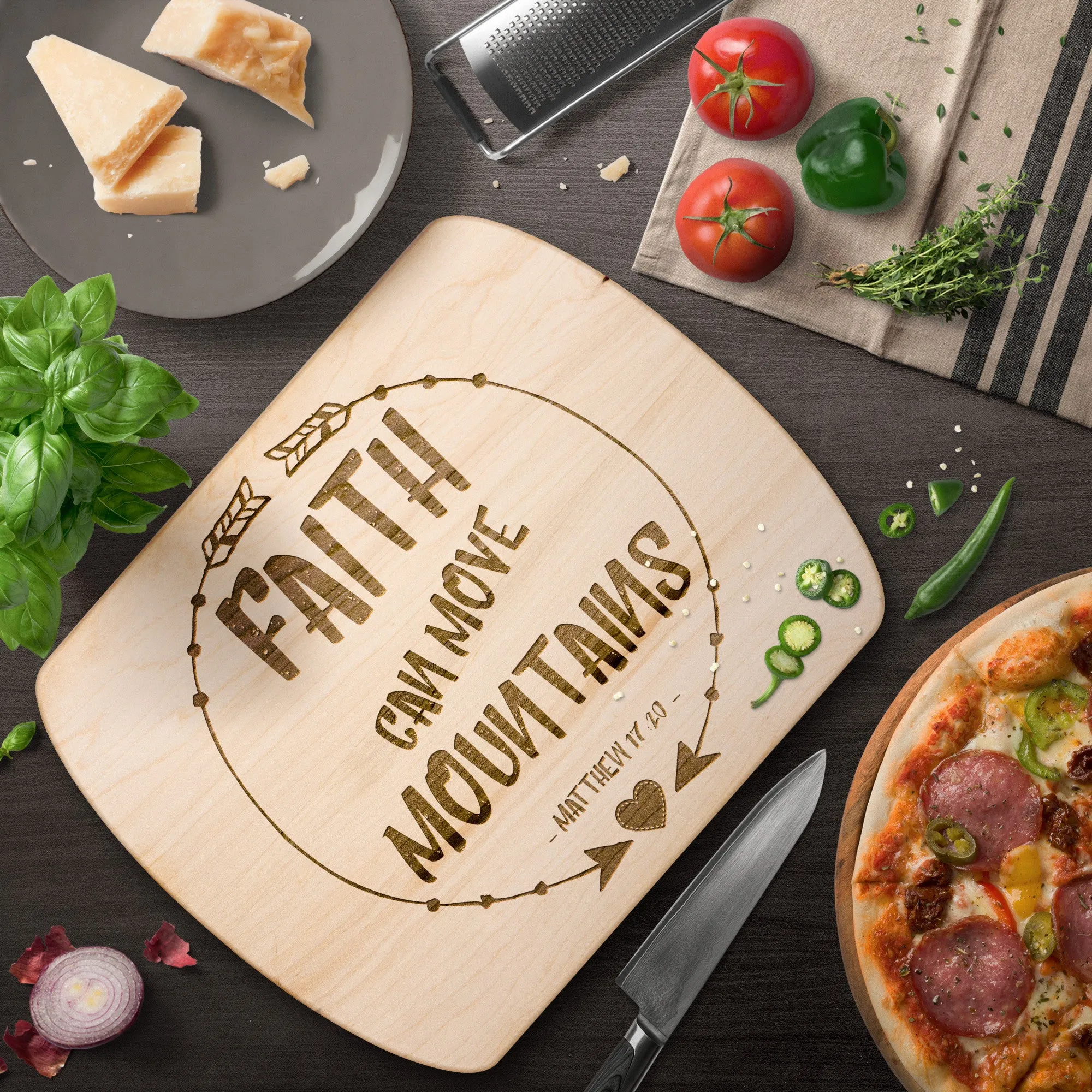 Bible Verse Hardwood Oval Cutting Board - Faith Can Move Mountains ~Matthew 17:20~ Design 7