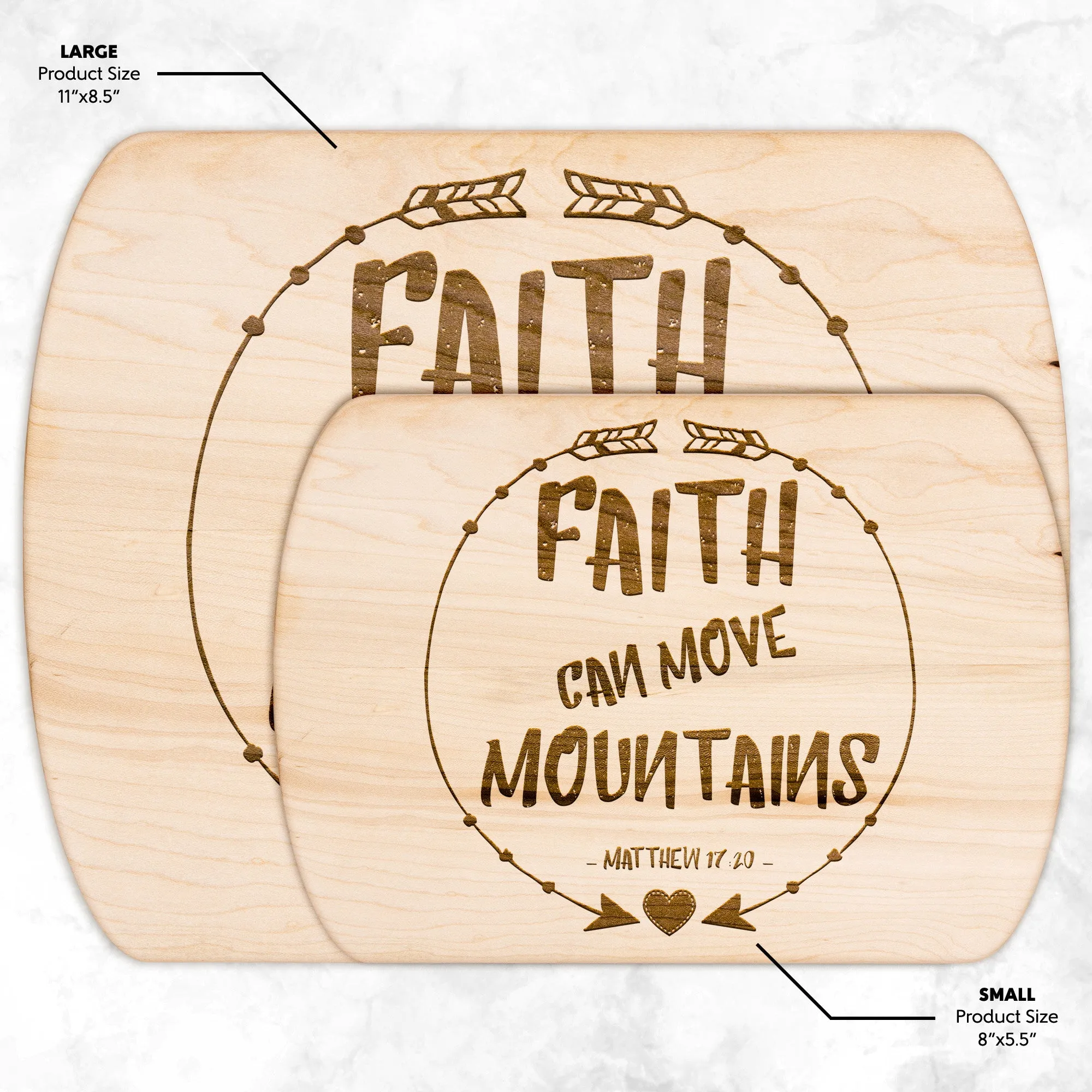 Bible Verse Hardwood Oval Cutting Board - Faith Can Move Mountains ~Matthew 17:20~ Design 7