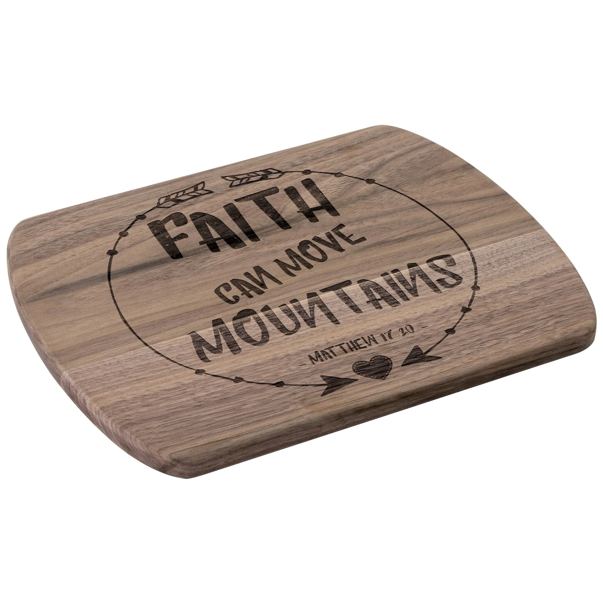 Bible Verse Hardwood Oval Cutting Board - Faith Can Move Mountains ~Matthew 17:20~ Design 7