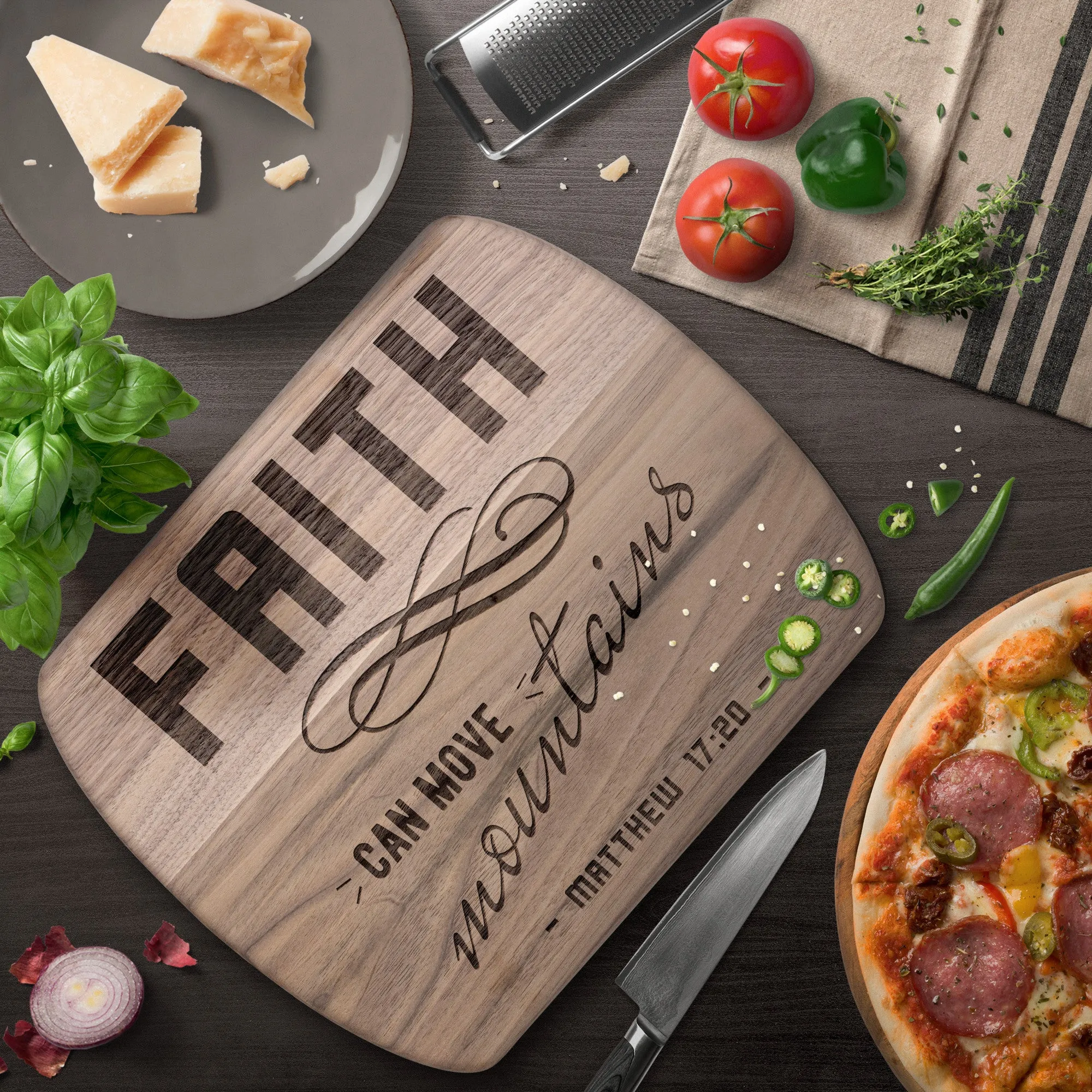 Bible Verse Hardwood Oval Cutting Board - Faith Can Move Mountains ~Matthew 17:20~ Design 8