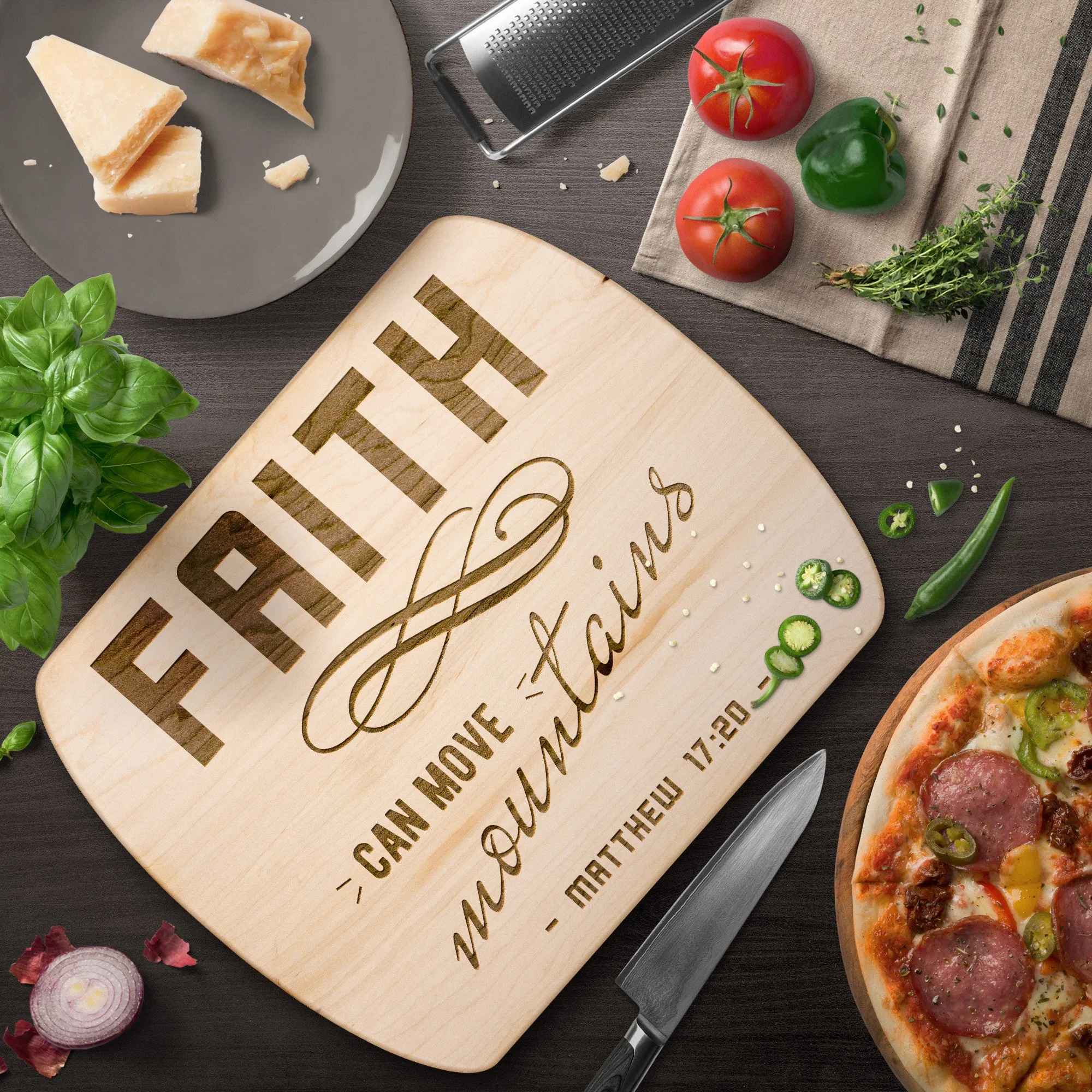 Bible Verse Hardwood Oval Cutting Board - Faith Can Move Mountains ~Matthew 17:20~ Design 8