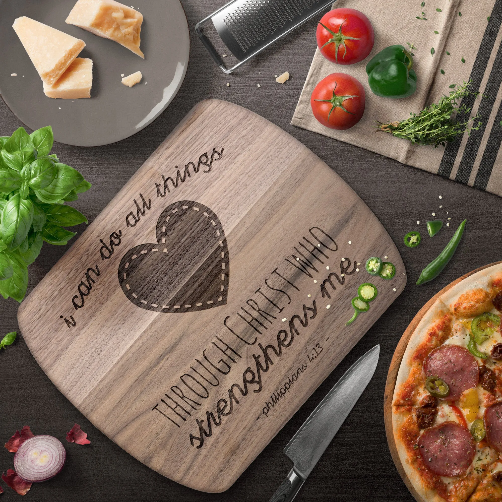 Bible Verse Hardwood Oval Cutting Board - I Can Do All Things Through Christ ~Philippians 4-13~ Design 12