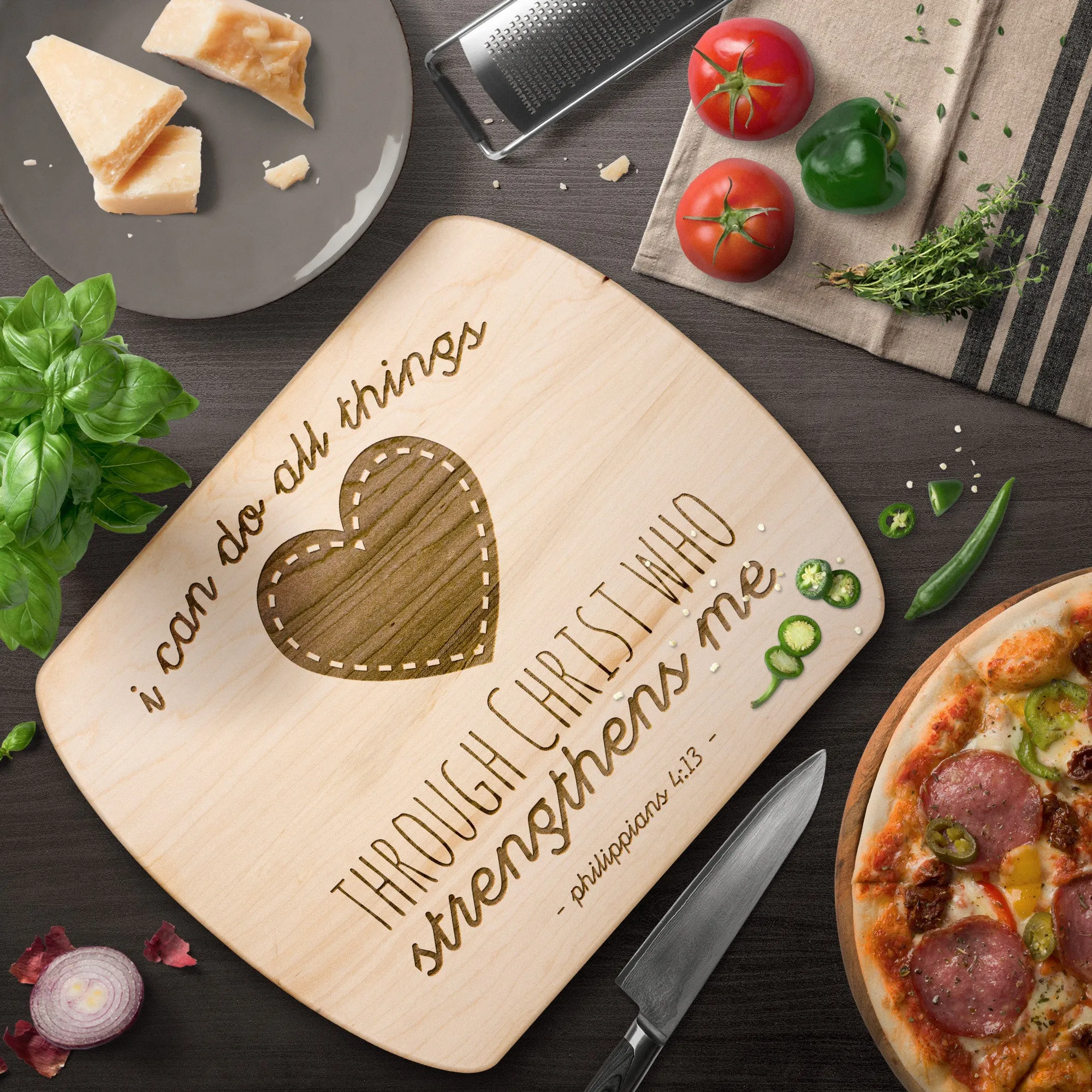 Bible Verse Hardwood Oval Cutting Board - I Can Do All Things Through Christ ~Philippians 4-13~ Design 12