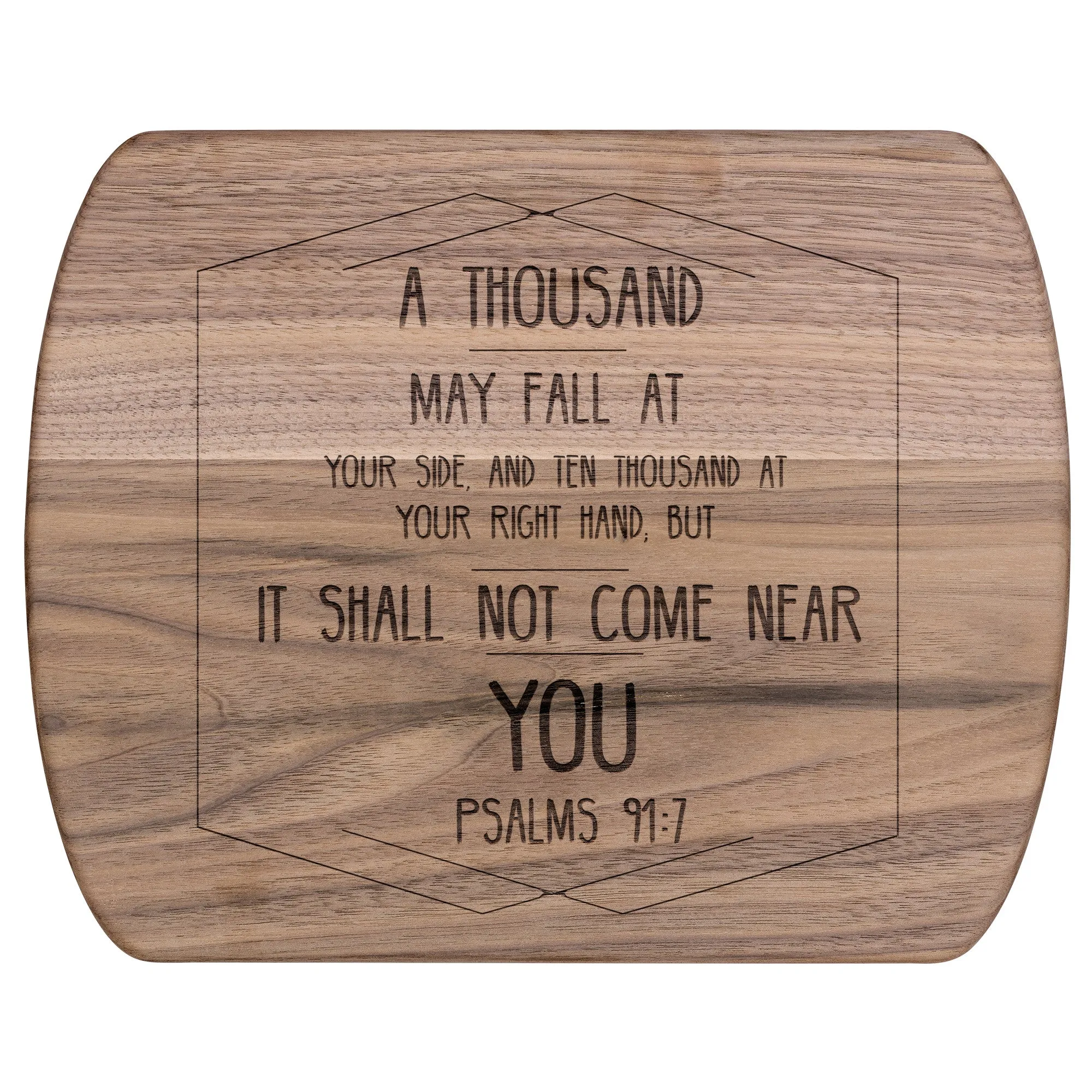 Bible Verse Hardwood Oval Cutting Board - It Shall Not Come Near You ~Psalm 91:7~ Design 2