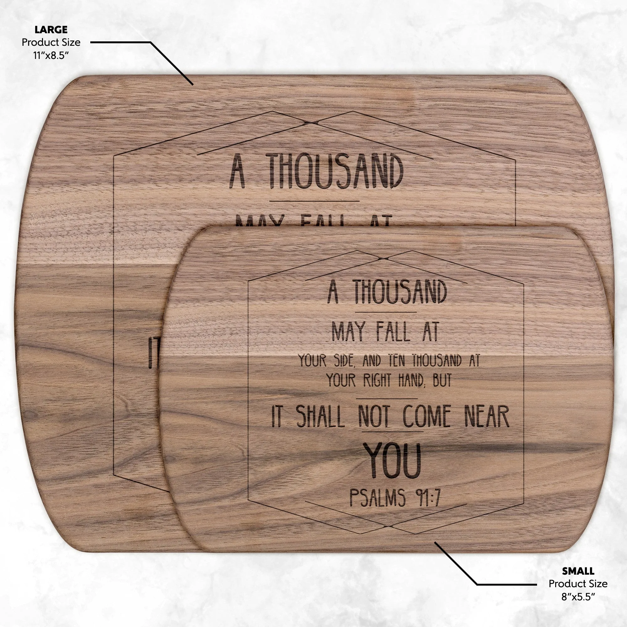 Bible Verse Hardwood Oval Cutting Board - It Shall Not Come Near You ~Psalm 91:7~ Design 2